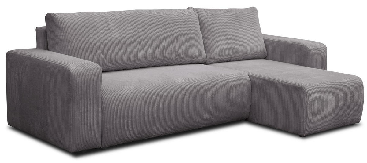 ECKSOFA LUNA mit Schlaffunktion und Bettkasten Cord-Stofff (Dunkelgrau) - Dunkelgrau, Textil (244/142cm) - VENASI MÖBEL