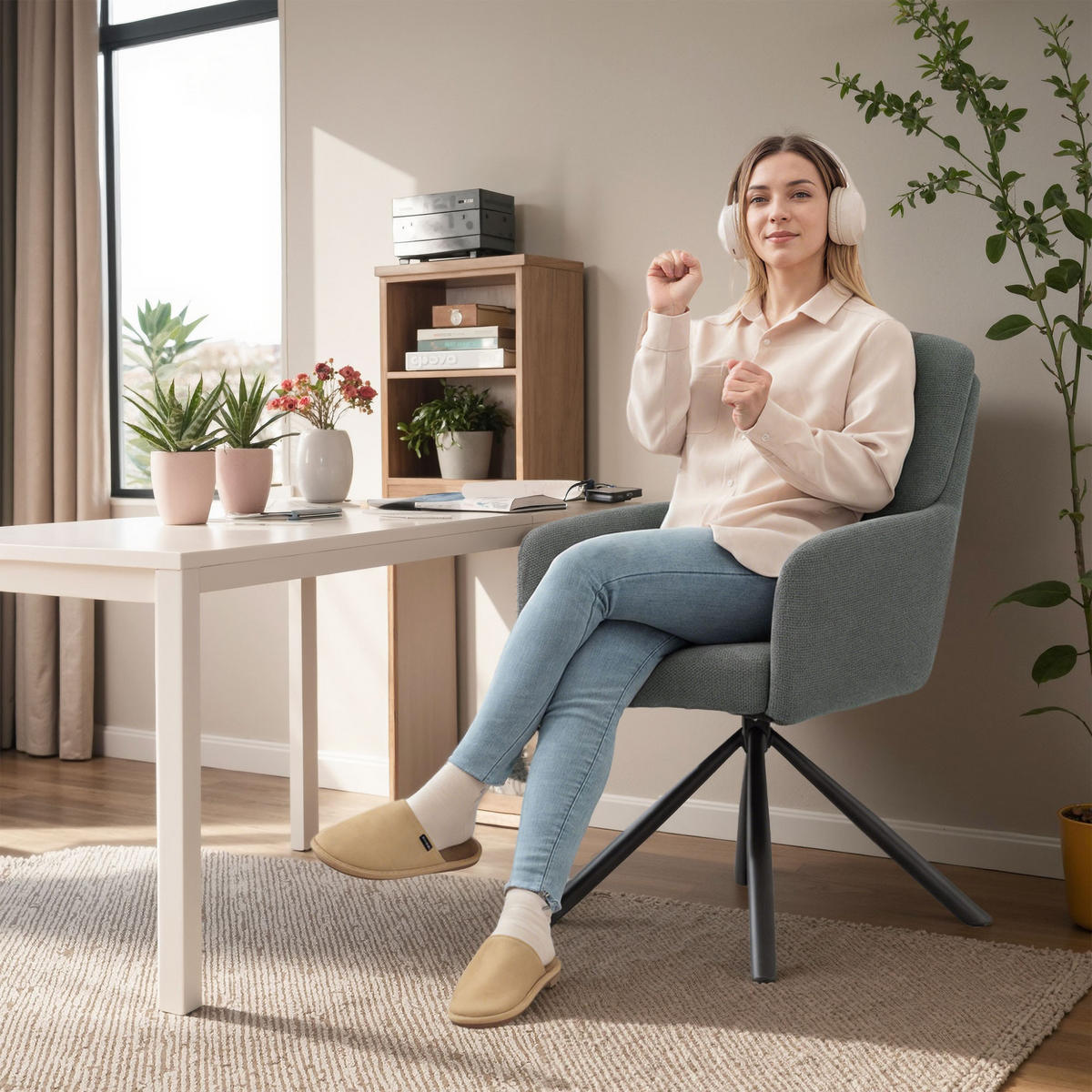ESSZIMMERSTUHL 360° Drehbar Küchenstuhl mit Leinenbezug, Ergonomisch Grau - Schwarz/Grau, Textil/Metall (63/93/57cm) - HOMCOM