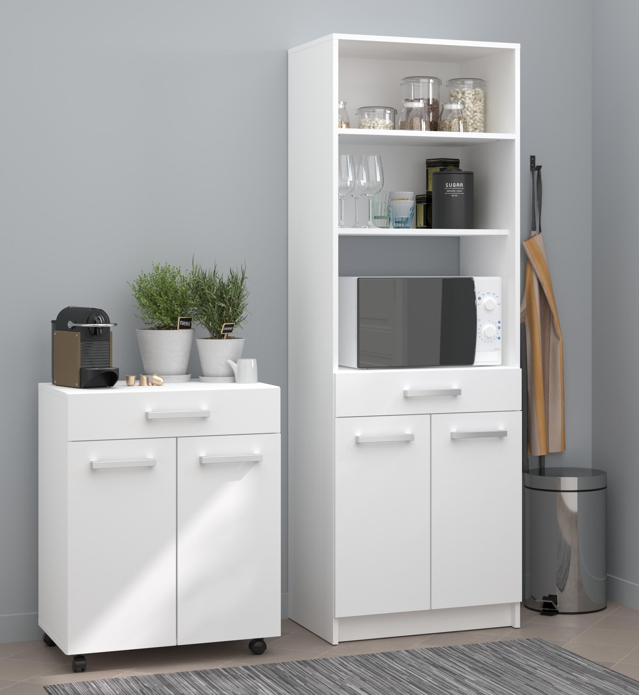 KÜCHENMÖBEL Uno 1 in Weiß 2teilig Küchenbuffet mit Beistellschrank - Weiß, Holzwerkstoff (80/200/120cm)