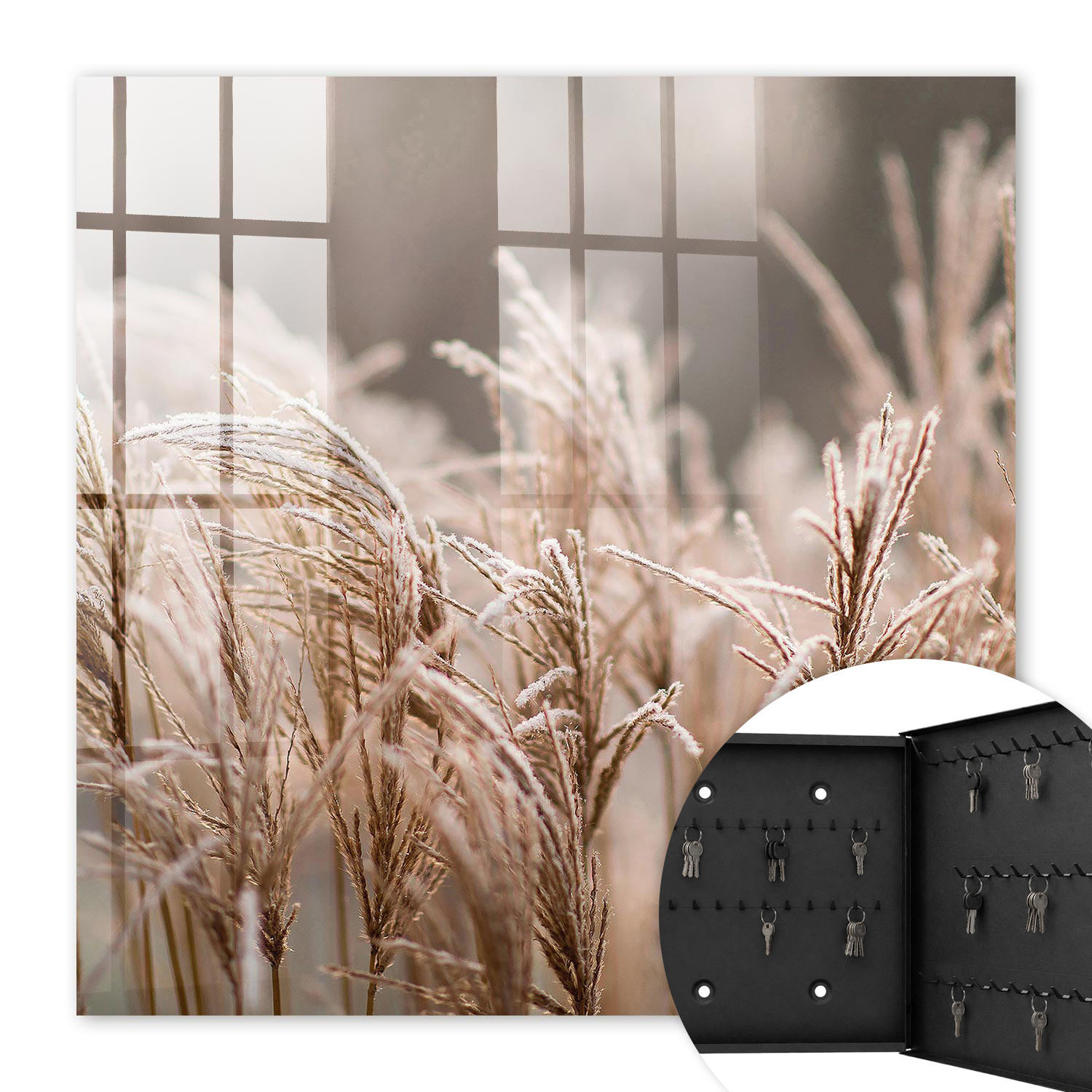SCHLÜSSELBOX Schwarz 30x30 cm- Türöffnung nach rechts - Gefrorenes Gras - Beige, Metall (30/30/5cm) - TULUP