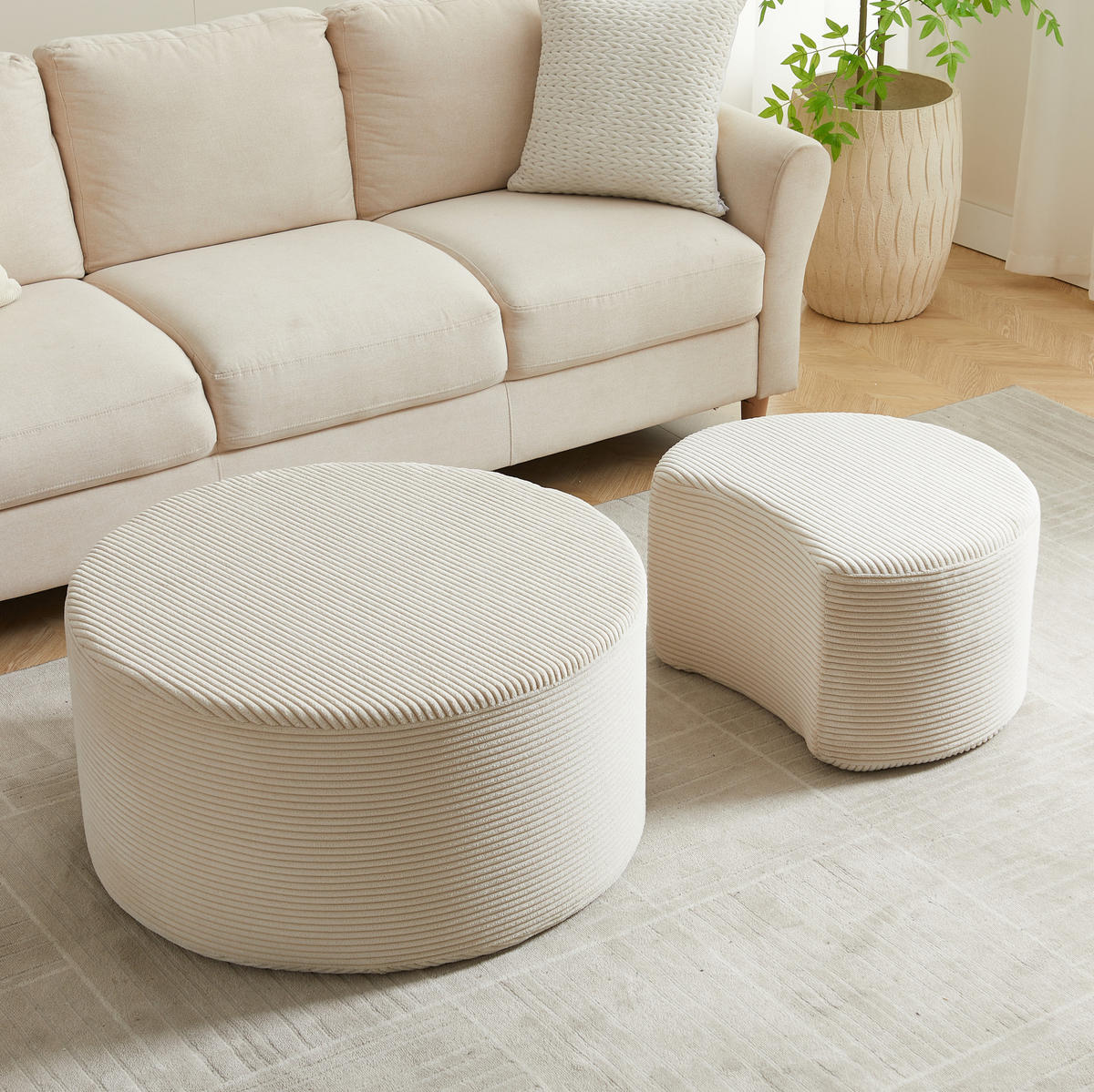 COUCHTISCH-SET 2-teilig Beige aus Stoff, gepolstert und ohne Montage - Beige, Textil (81/81/40cm) - Flora Grace