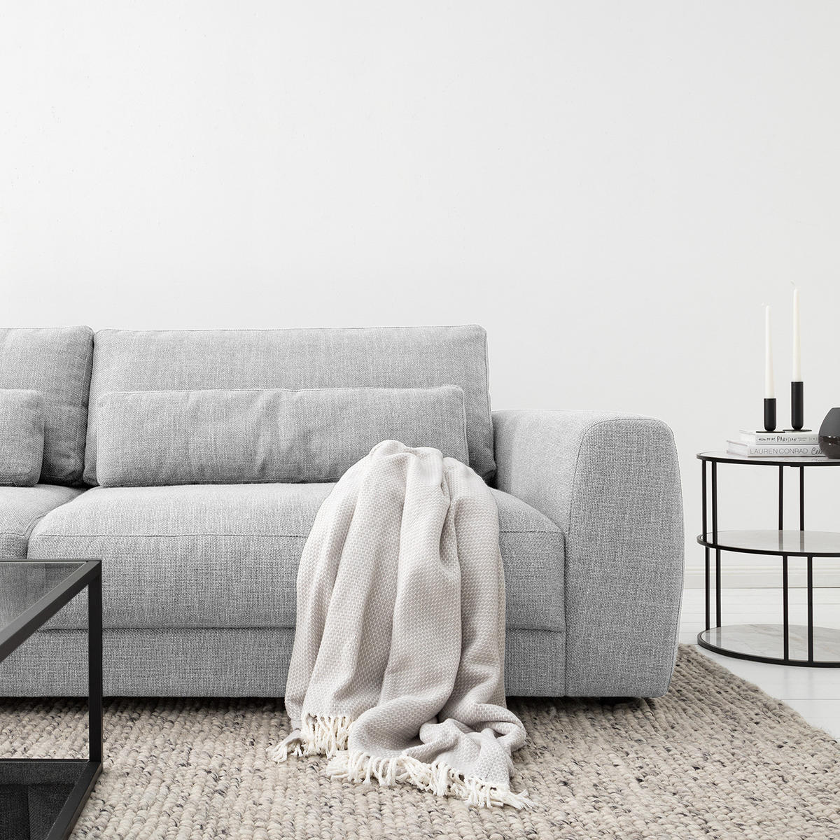 3-SITZER SOFA - Hellgrau/Schwarz, Kunststoff/Textil (252/80/117cm) - home24