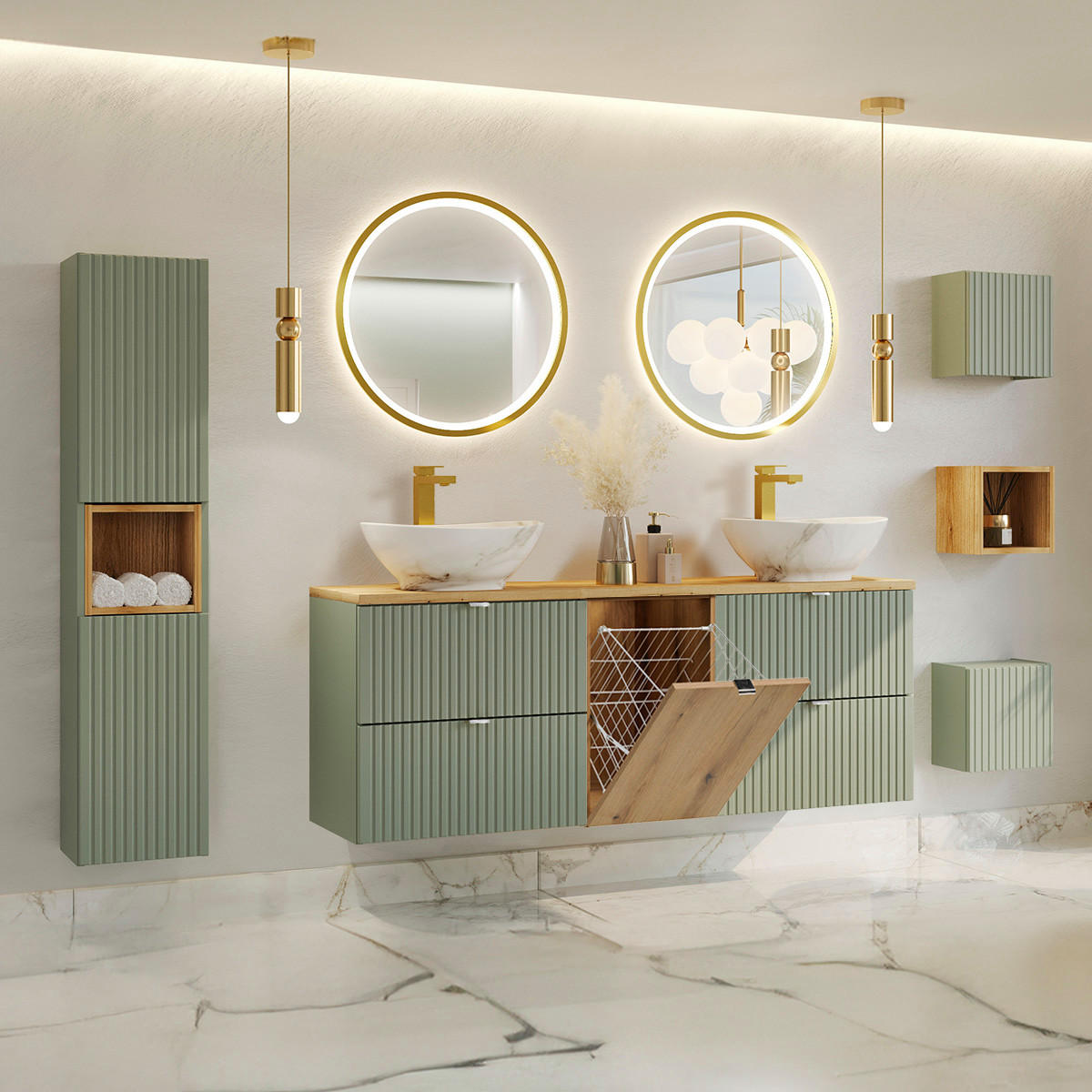 DOPPELWASCHTISCH 160.4cm Jade Grün - Grün, Holzwerkstoff (160.4/59.5/40cm) - Petits-meubles