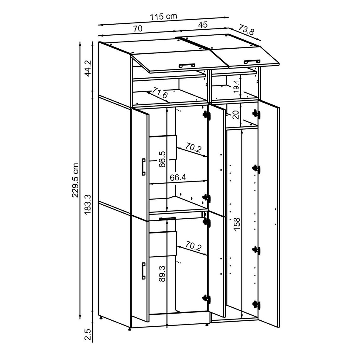 WASCHMASCHINENSCHRANK DORA-I 115cm Breit, 230cm Hoch - Eiche Bianco, Holzwerkstoff (115/230/73.8cm)