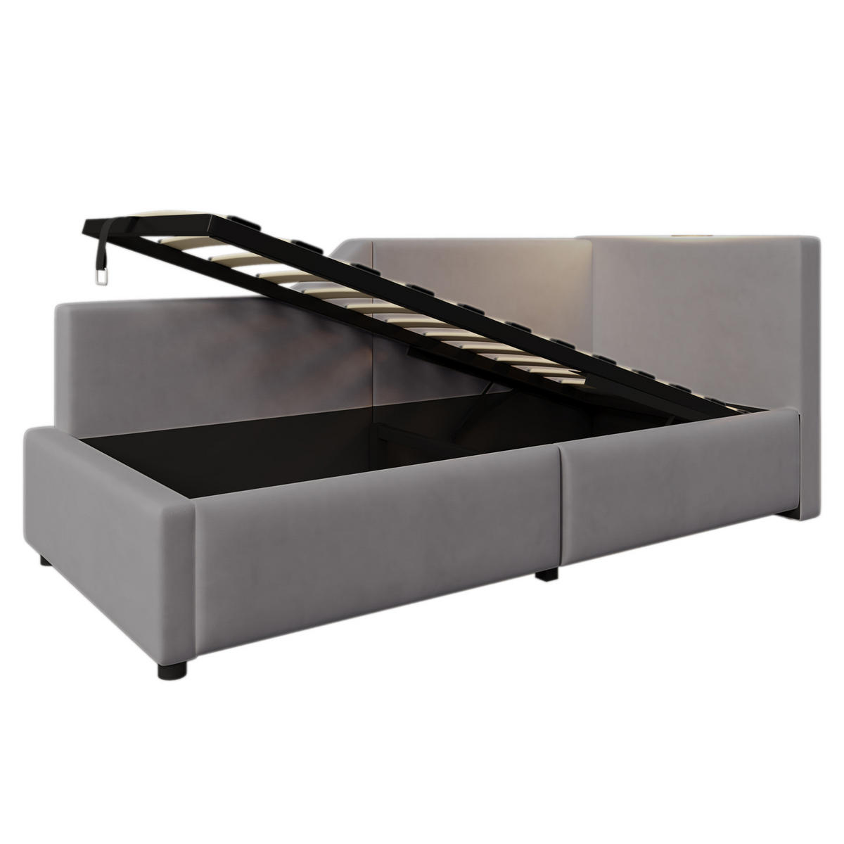 POLSTERBETT 90/200 cm grau aus Samt mit Bettkasten - Grau, Textil (90/200cm) - OKMYHOME