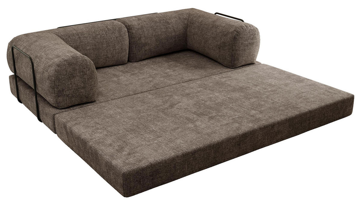 TROJMIESTNA POHOVKA ORSETTO - Hnedá Hrubo tkaná ženilka - hnedá/čierna, kov/textil (200/70/100cm) - MKS