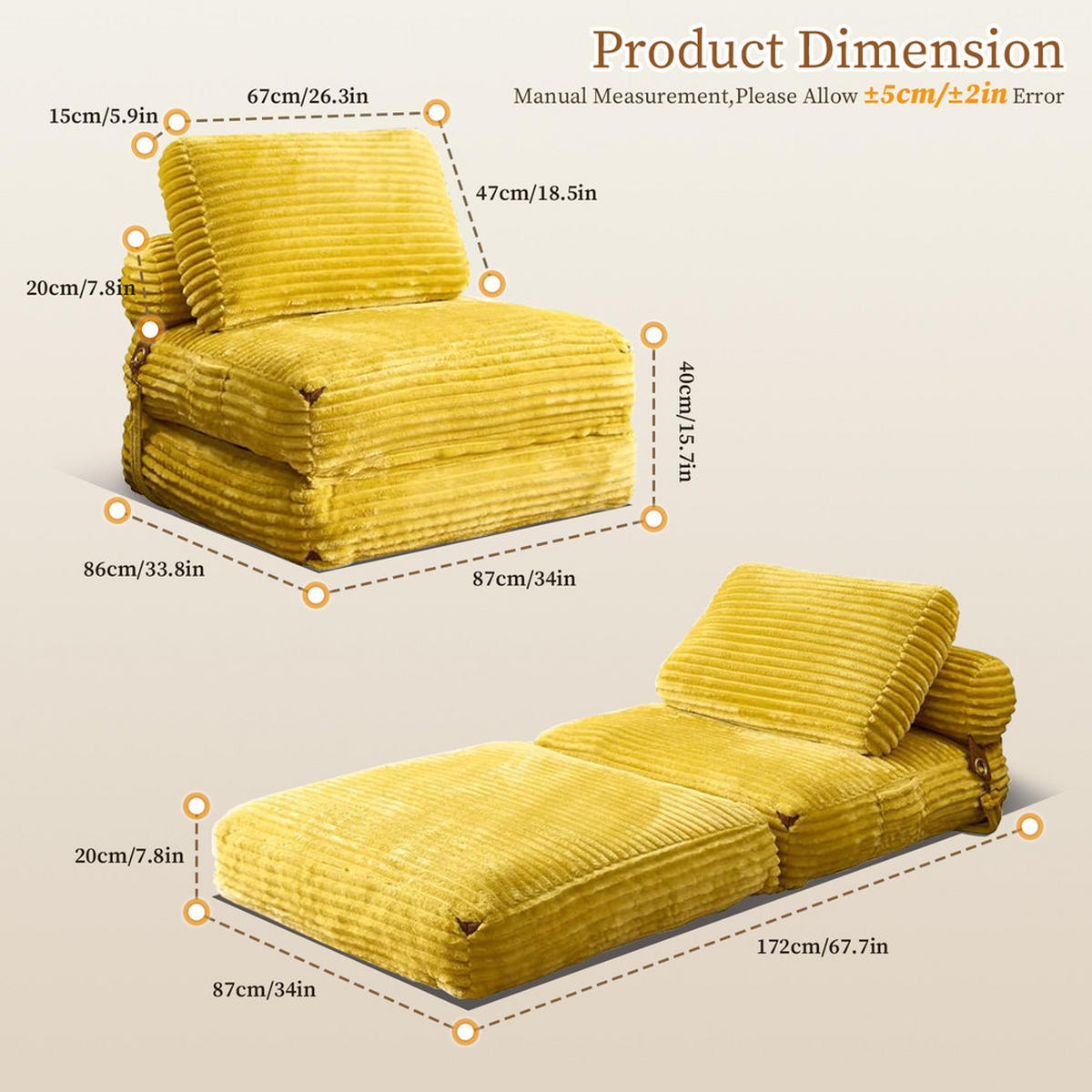SITZSACK 87x86x40cm Bequem Platzsparend - Gelb, Textil (86/33/87cm) - Raelunyi