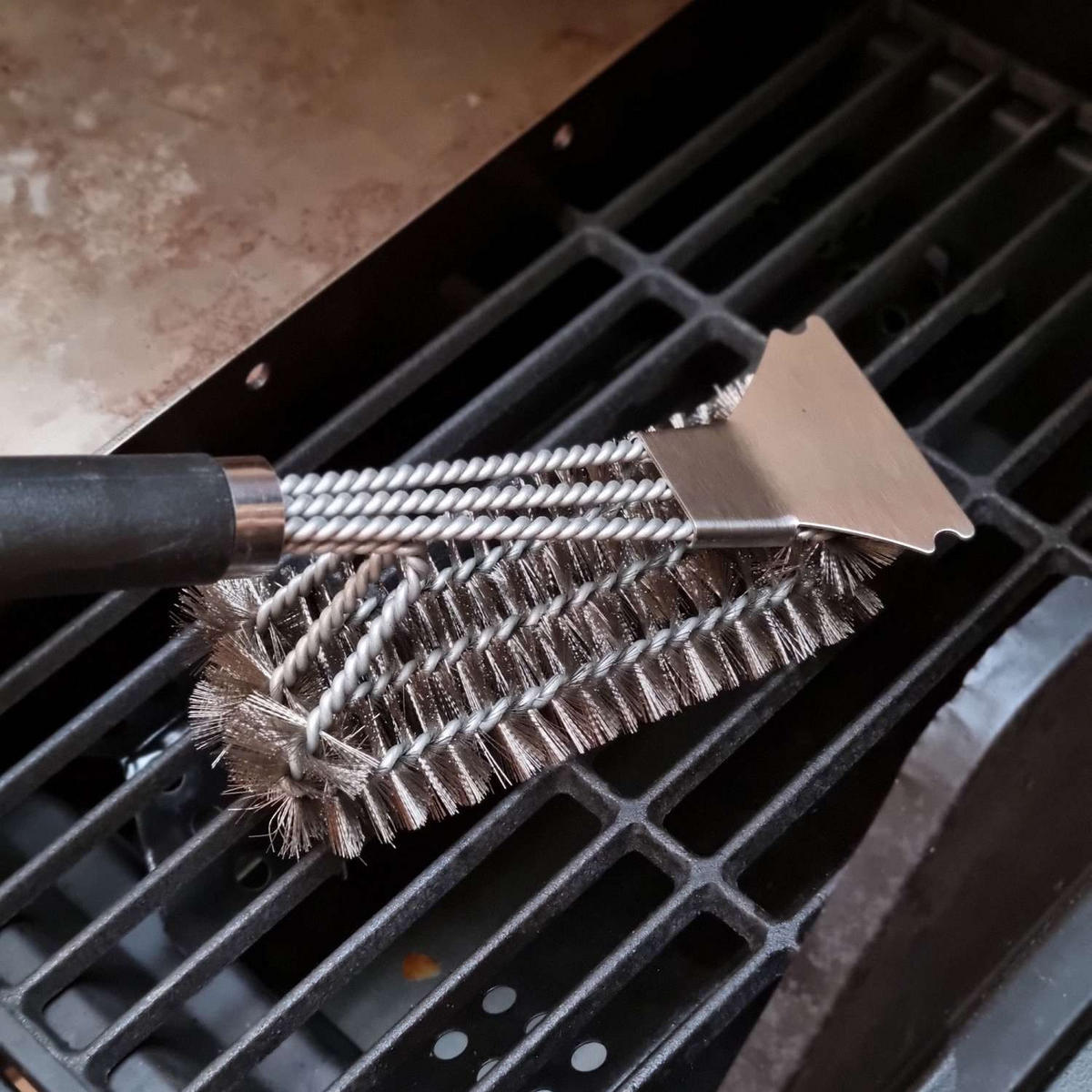 GRILLBÜRSTE aus Edelstahl mit Schaber 43.5 / 7 / 11.5 cm - Silberfarben, Metall (43.5cm)