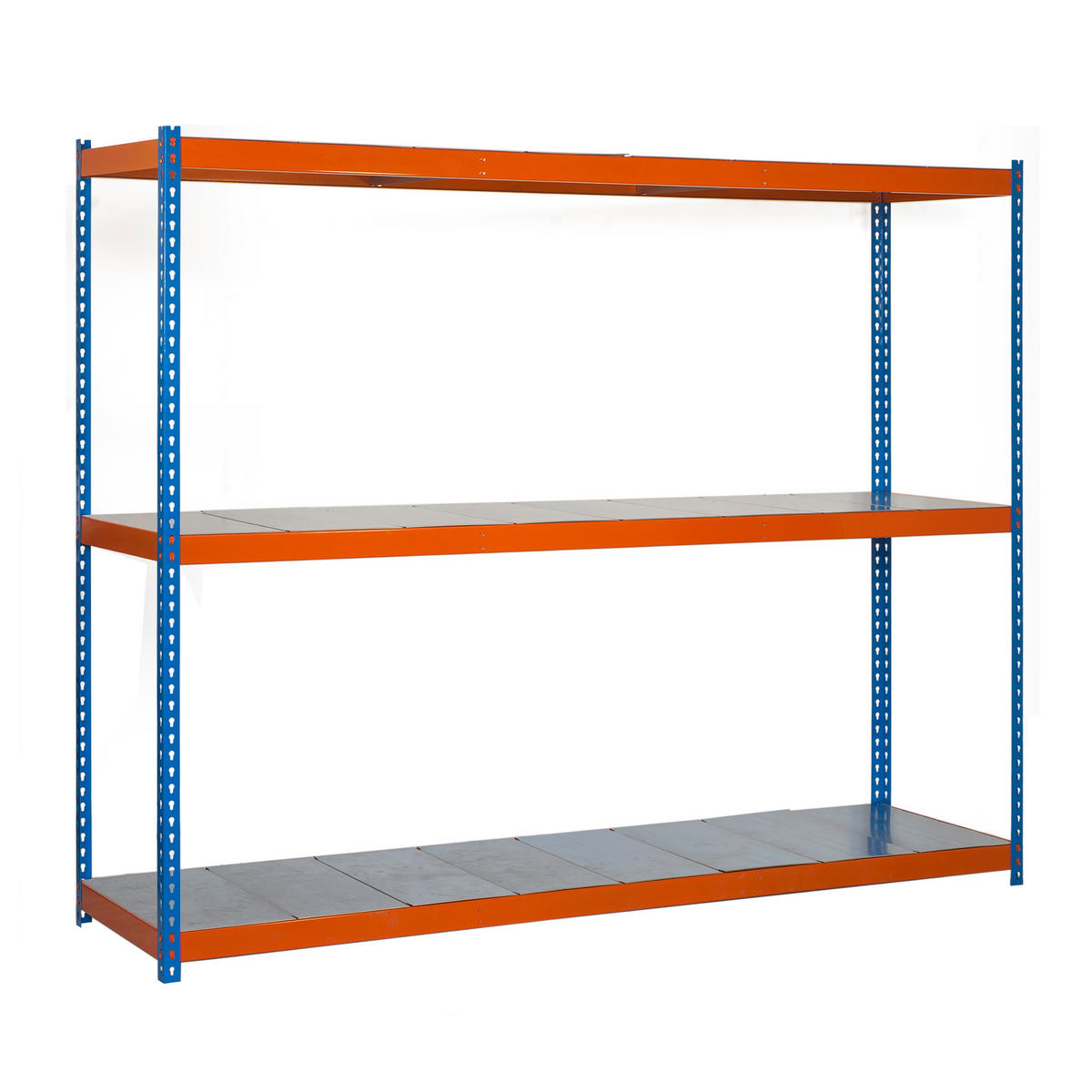 SCHWERLASTREGAL Metal Beast Three HxBxT 150 x 120 x 75 cm 3 Ebenen Fachlast 600 kg Blau-Orange - Gelb, Metall (120/150/75cm) - PROREGAL