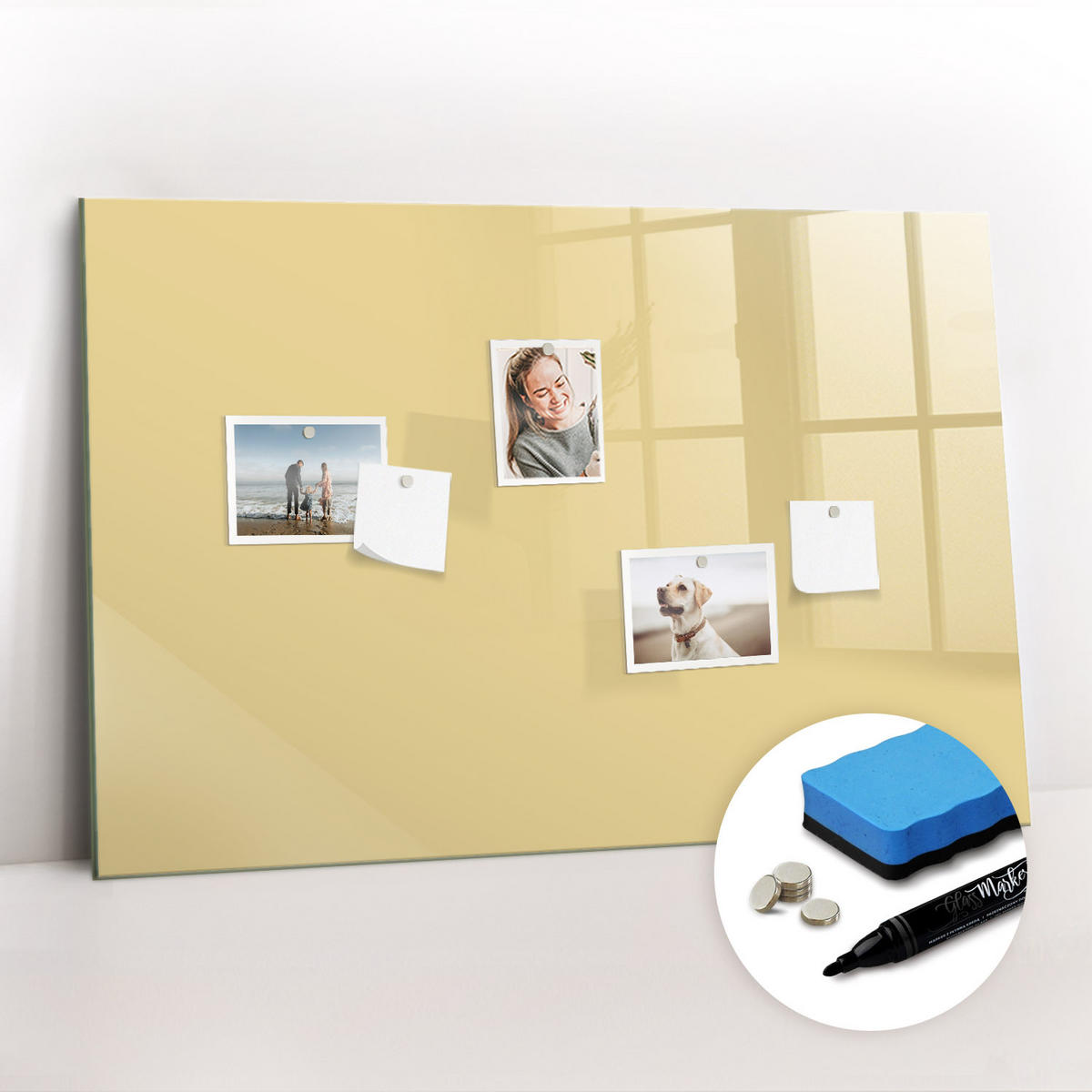 MAGNETTAFEL 90x60 Creme schwarzer Marker - Creme, Glas (90/0.4/60cm) - TULUP