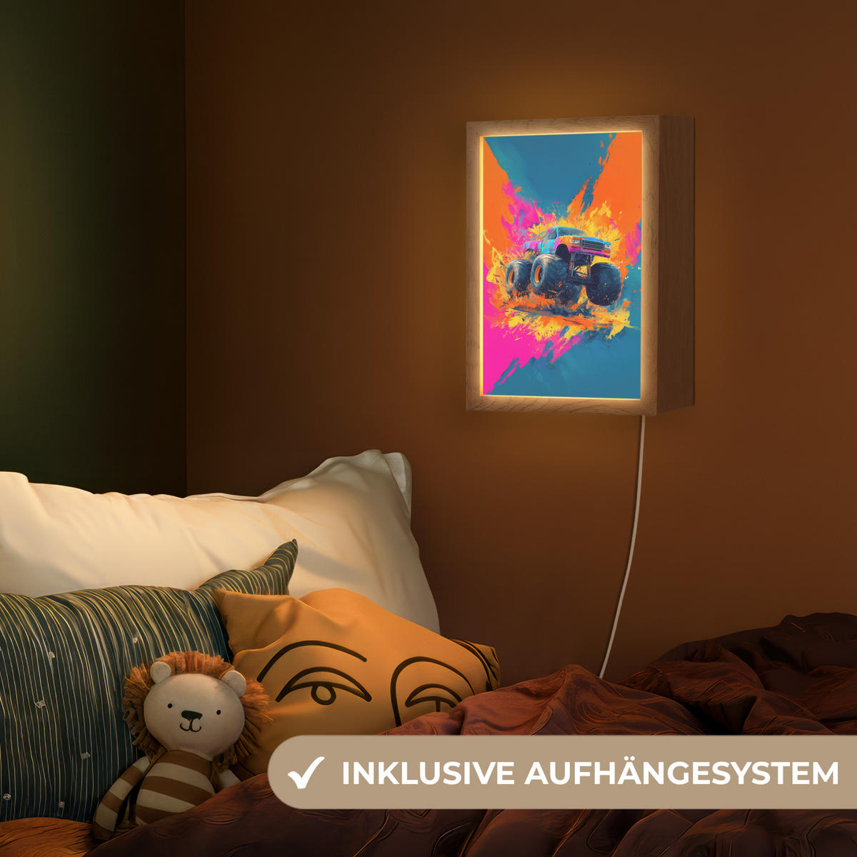 NACHTTISCHLAMPE Monstertruck - Abstrakt - Farbspritzer - Farbenfroh 20x30 cm - Pink, Holzwerkstoff (8/20/30cm)