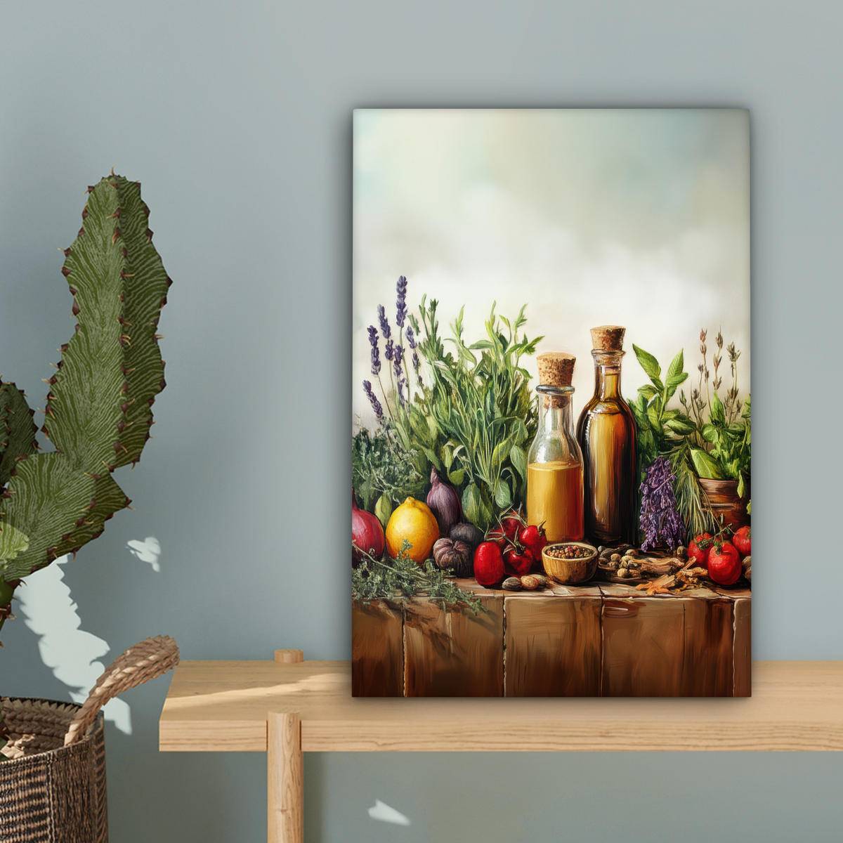 LEINWANDBILD Stilleben - Kräuter - Gewürze - Früchte - Farbenfroh Deko Wohnzimmer 20x30 cm - Grün, Textil (20/30cm) - MuchoWow