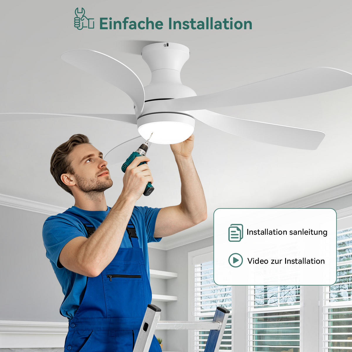 DECKENVENTILATOR 132cm LED Licht Fernbedienung DC Motor Weiß Timer - Weiß, Kunststoff (132/132/30.5cm) - CASIVA