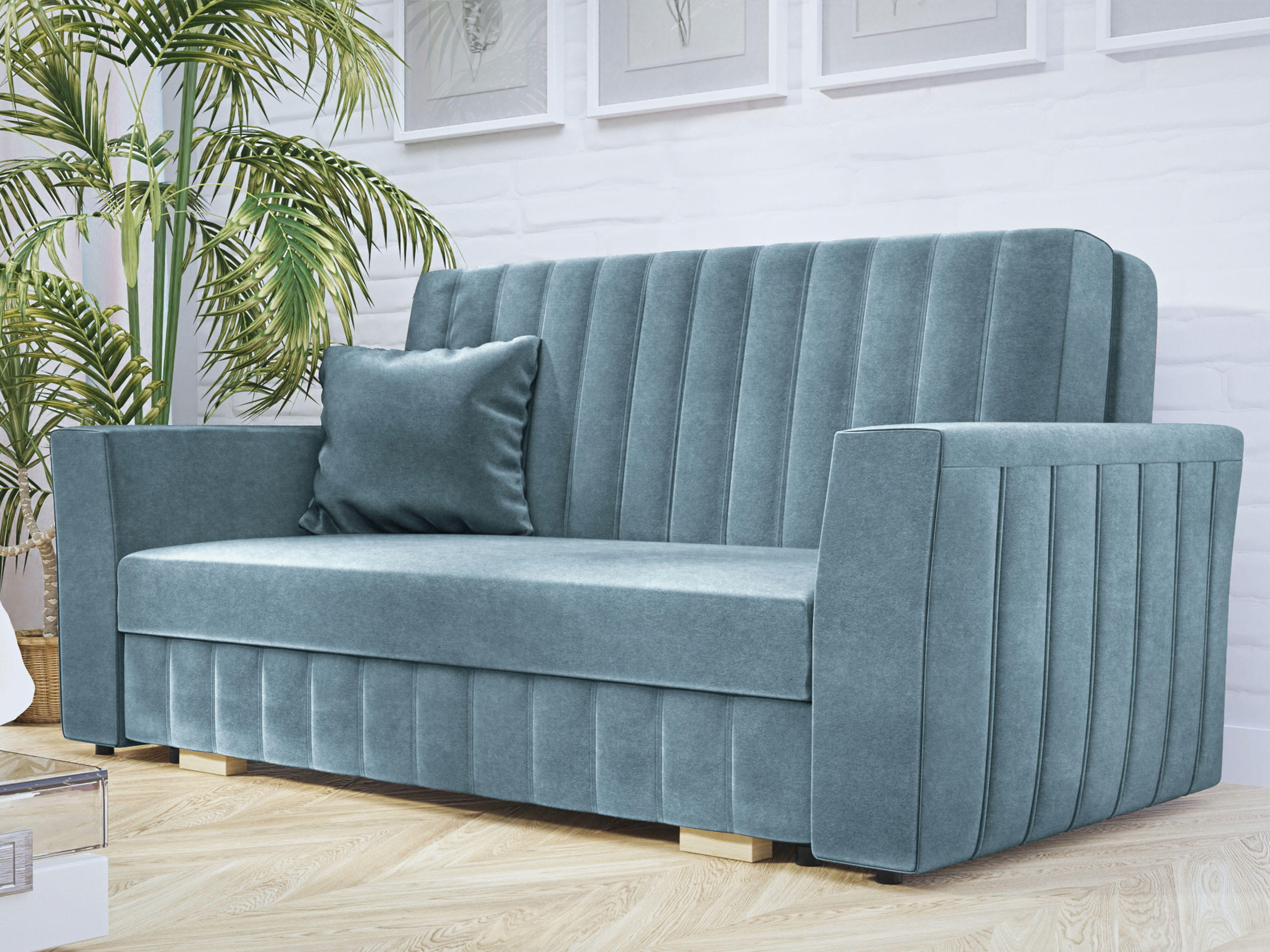 SCHLAFSOFA Viva Glam III - Naturfarben/Hellblau, Holz/Kunststoff (160/85/98cm) - MIRJAN24