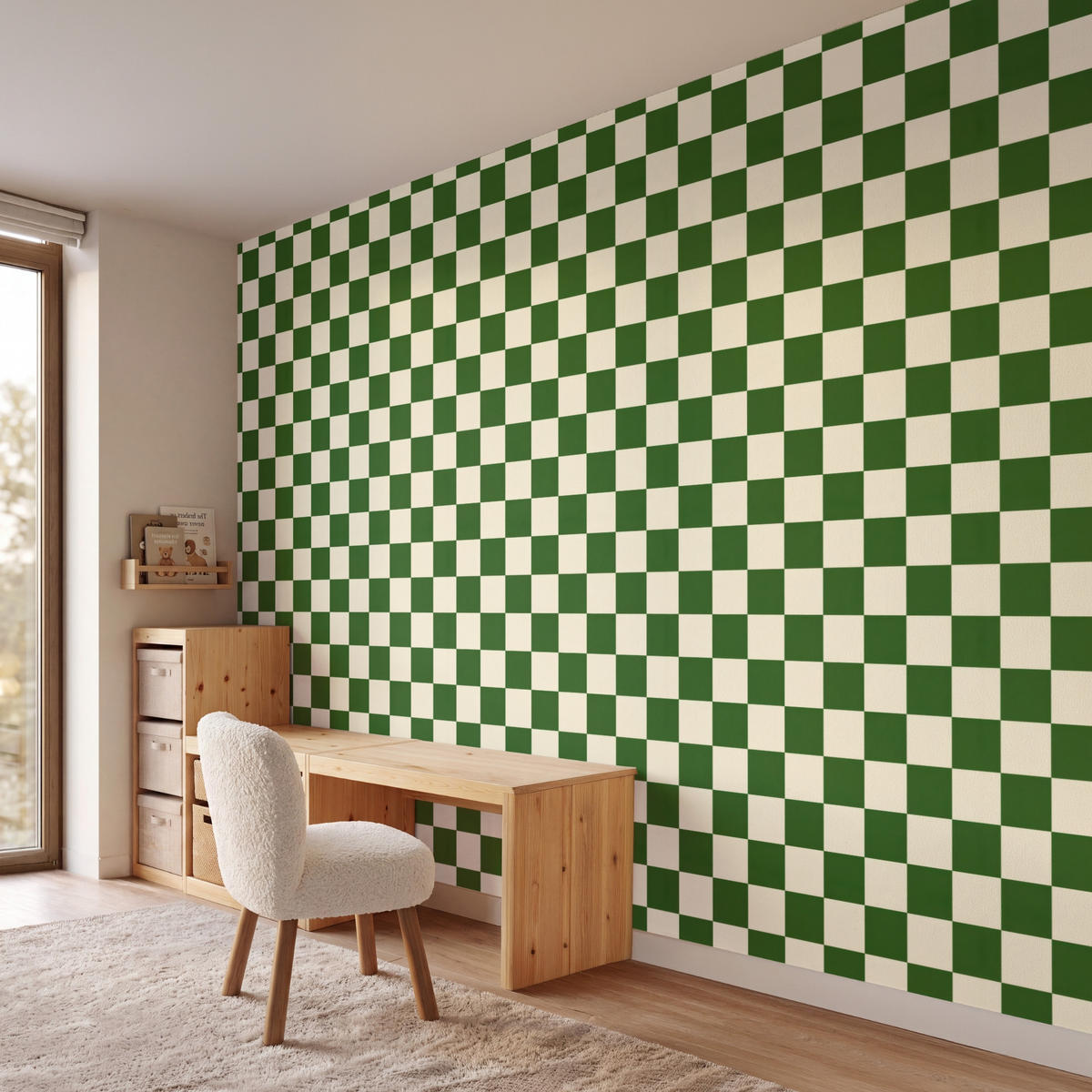 KINDERTAPETE - Schachbrett - Muster - Grün - 400x260 cm - Grün, Papier (400/260cm) - OnlyWow