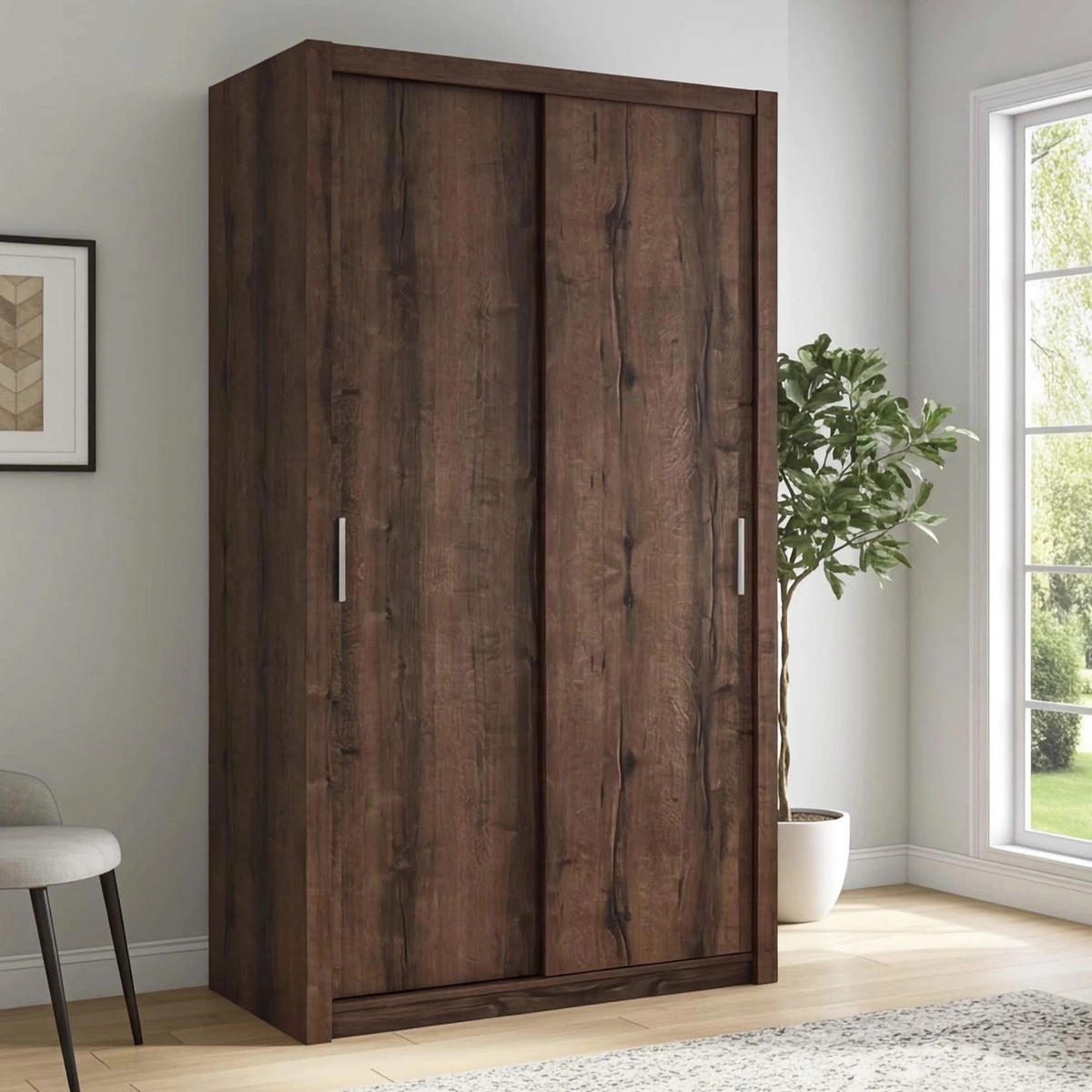 SCHIEBETÜRENSCHRANK Tamiza 150/215/62 2-türig - Silberfarben/Braun, Holzwerkstoff/Kunststoff (150/215/62cm) - Ravio