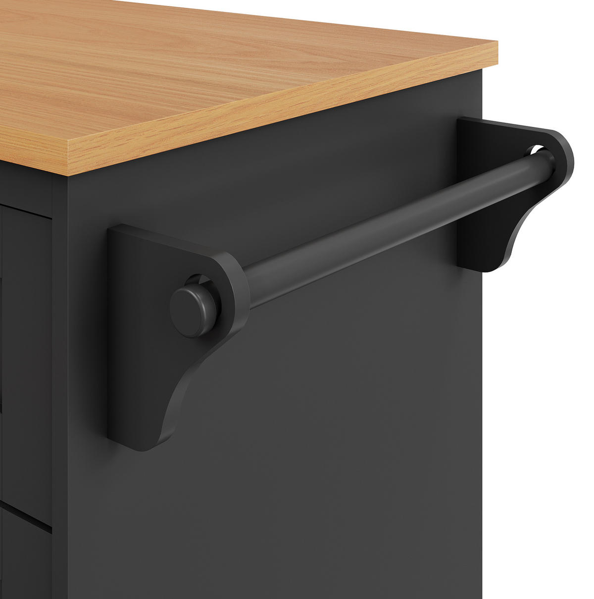 MOBILER Küchenschrank 129x46x96cm Schwarz mit Holzmaserung,Schubladen,Türen - Schwarz, Holzwerkstoff (139/92/46cm) - Modfu