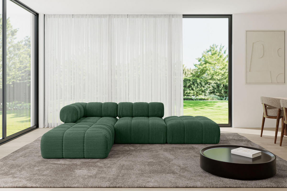 ECKSOFA modulares Sofa Kerru-L1 - 285x190x70 cm Grün Cord - Grün, Holzwerkstoff/Textil (285/190cm) - ALTDECOR