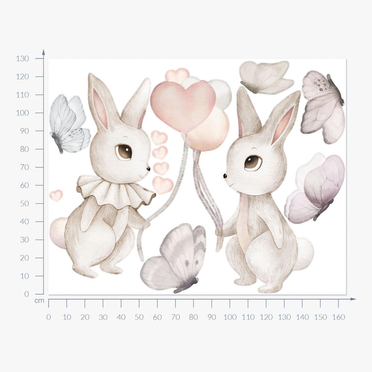 WANDAUFKLEBER 130x164cm - Hasen mit Luftballons - Multicolor, Kunststoff (130/164/0.1cm) - Wallfluent