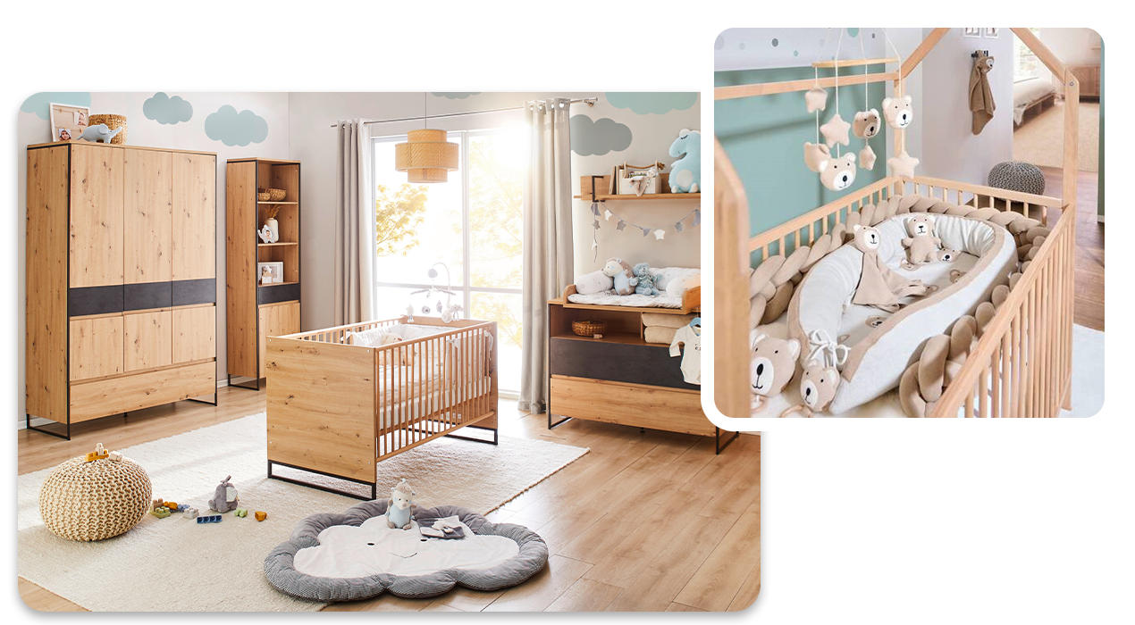 helles babyzimmer mit Gitterbett