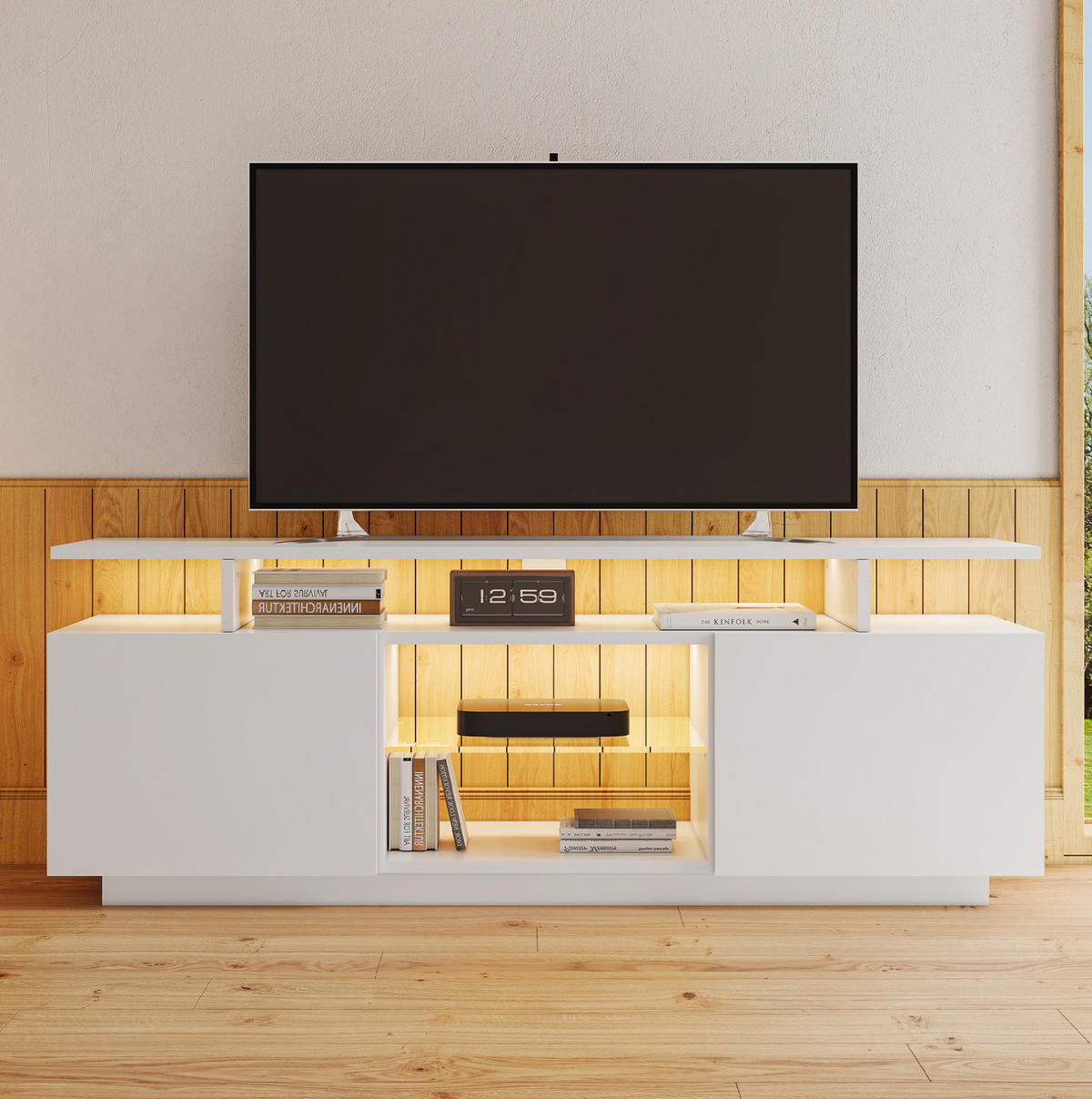 TV-ELEMENT mit LED-Beleuchtung 140 x 35 x 55 cm Weiß - Weiß, Holzwerkstoff (35/55/140cm) - Beauniv