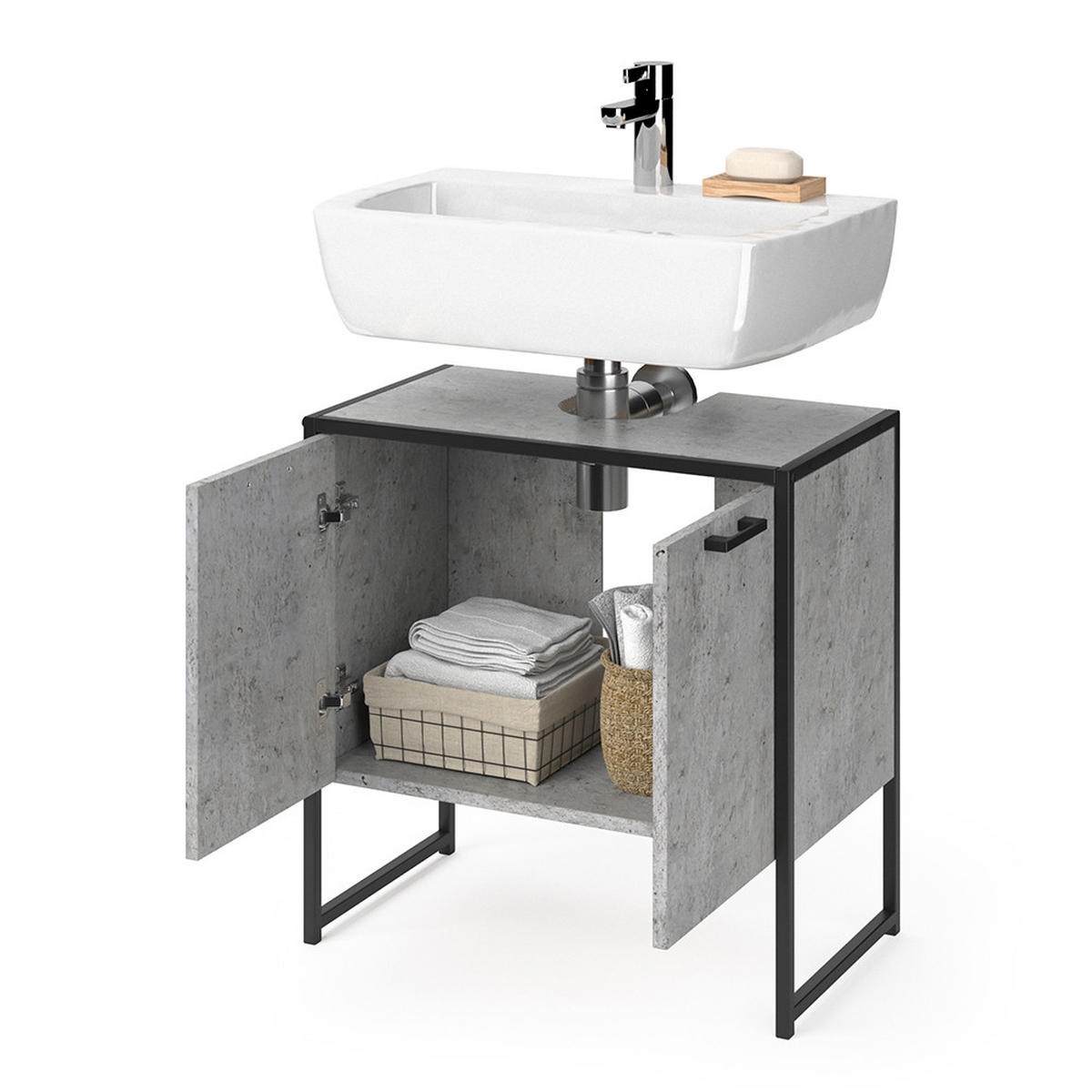 WASCHBECKENUNTERSCHRANK Fyrk Beton 60 x 60 cm - Grau, Holzwerkstoff (60/60/33cm) - Vicco