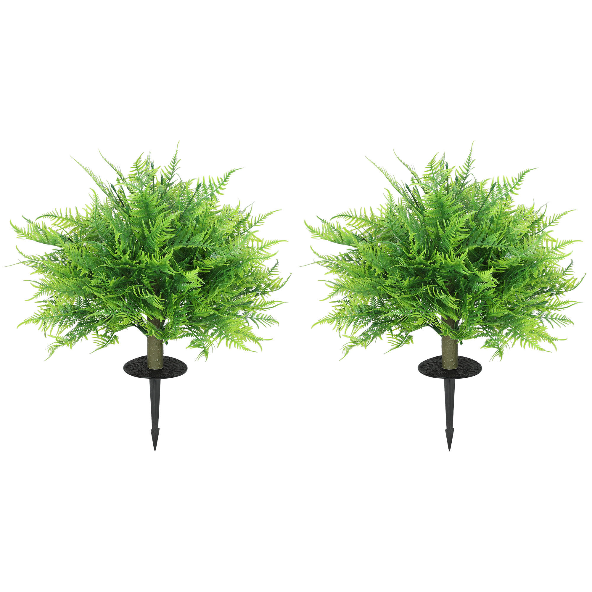 KÜNSTLICHE Boston-Farn-Büsche UV-beständig, Kunstpflanzen mit Stäben, Set aus 2, 60 cm für Garten, Veranda - Grün, Kunststoff/Metall (60cm) - FORIOUS