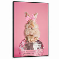 LEINWAND Bilder mit Rahmen - Schleife - Discoball - Kaninchen - 80x120 - Pink, Textil (80/120cm) - MuchoWow