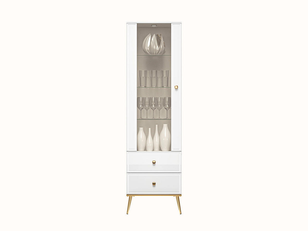 VITRINE – 55 cm – Goldin – Weiß Hochglanz - Weiß Hochglanz, Holzwerkstoff (55/190/40cm) - hi-markt