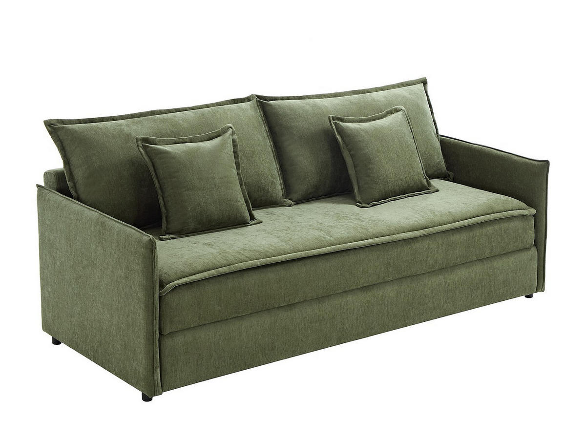SCHLAFSOFA 3-Sitzer - Stoff - Khaki-Grün - Liegefläche mit Memory-Schaum - SERABA - Grün, Textil (204/92/82cm) - Vente-Unique