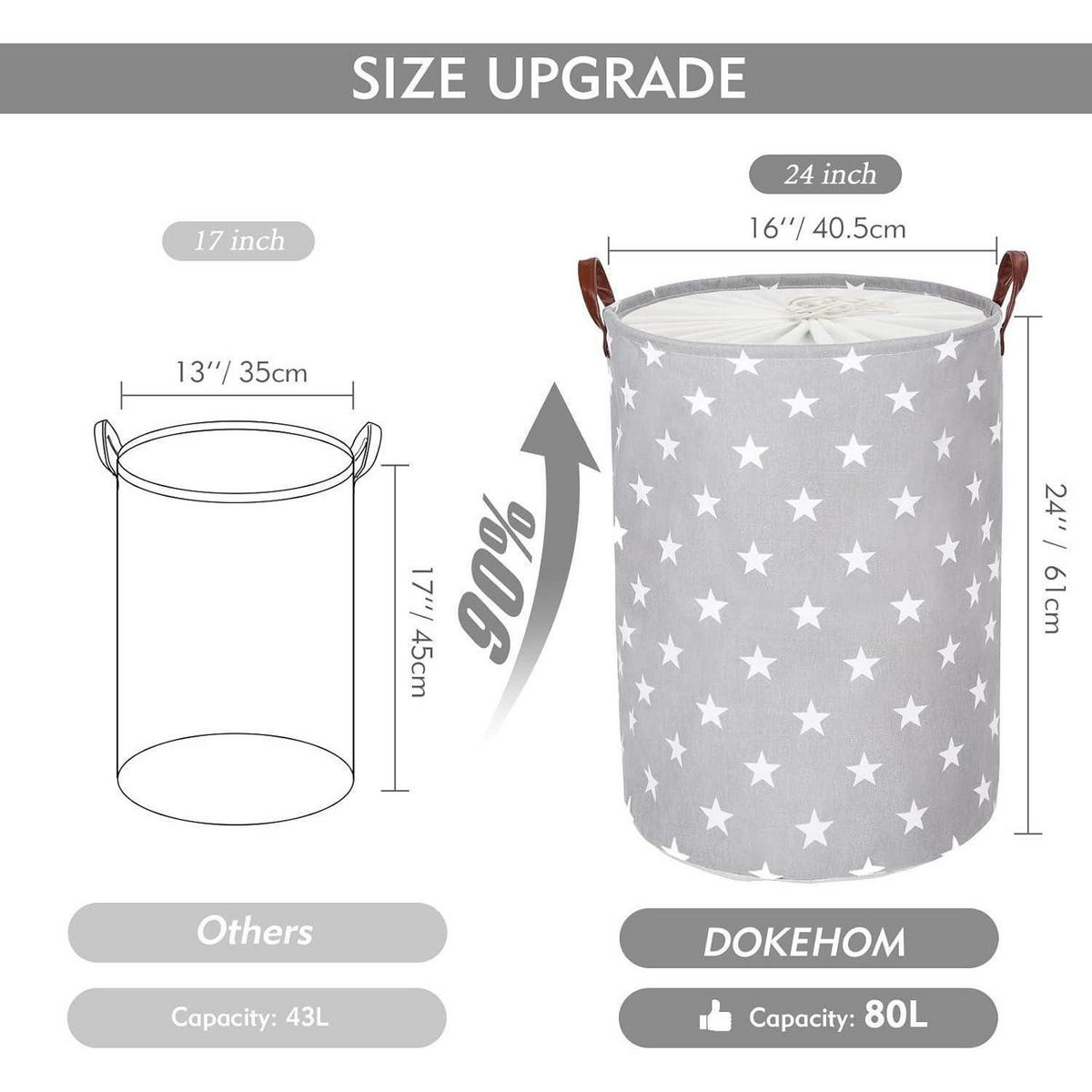 WÄSCHEKORB mit Sternenmuster 61 cm - Grau, Textil (40.5/61/40.5cm)