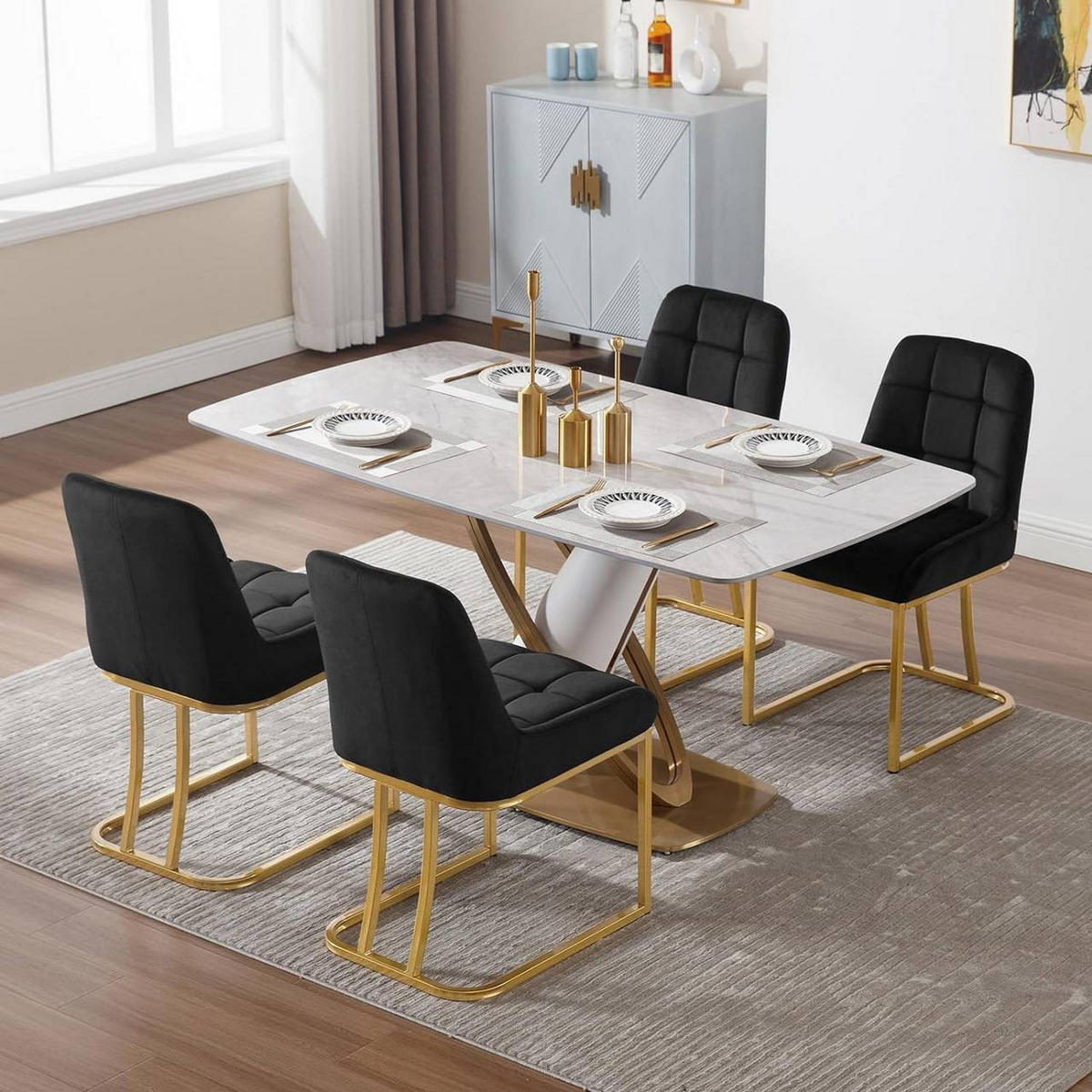 ESSZIMMERSTUHL 2er Set Beine in Bogenform, Samt, Schwarz - Goldfarben/Schwarz, Kunststoff/Textil (47.5/84/57.5cm) - Woltu