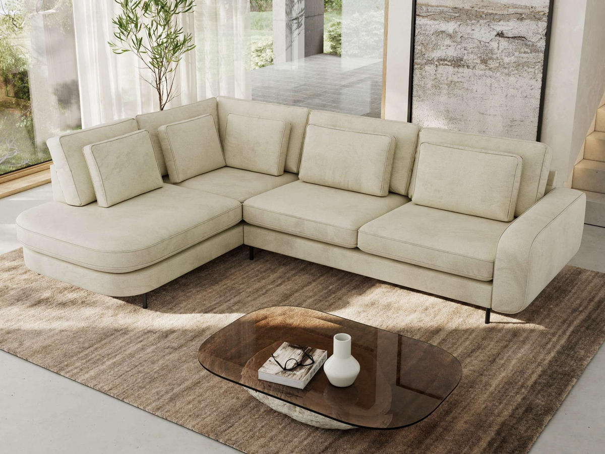 ROHOVÁ SEDAČKA CALENO L - Béžová Samet - Pravá Strana - černá/béžová, kov/textil (317/225cm) - MKS