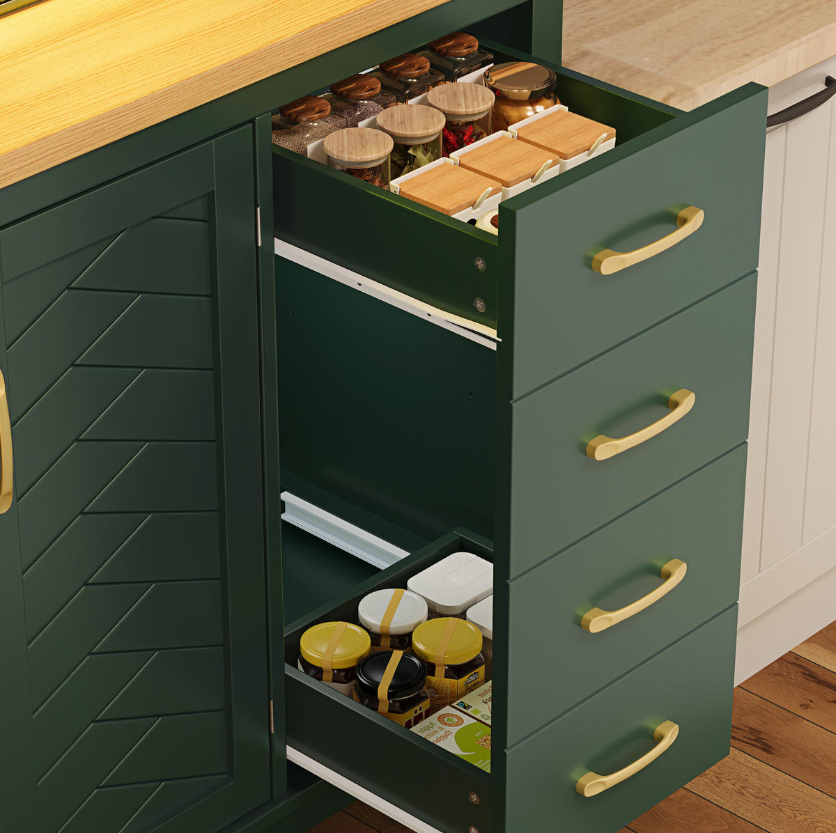 BUFFETSCHRANK mit LED-Lichtleiste 105,5x40x180 cm MDF Grün - Grün, Holzwerkstoff (40/180/105.5cm) - Meubliv