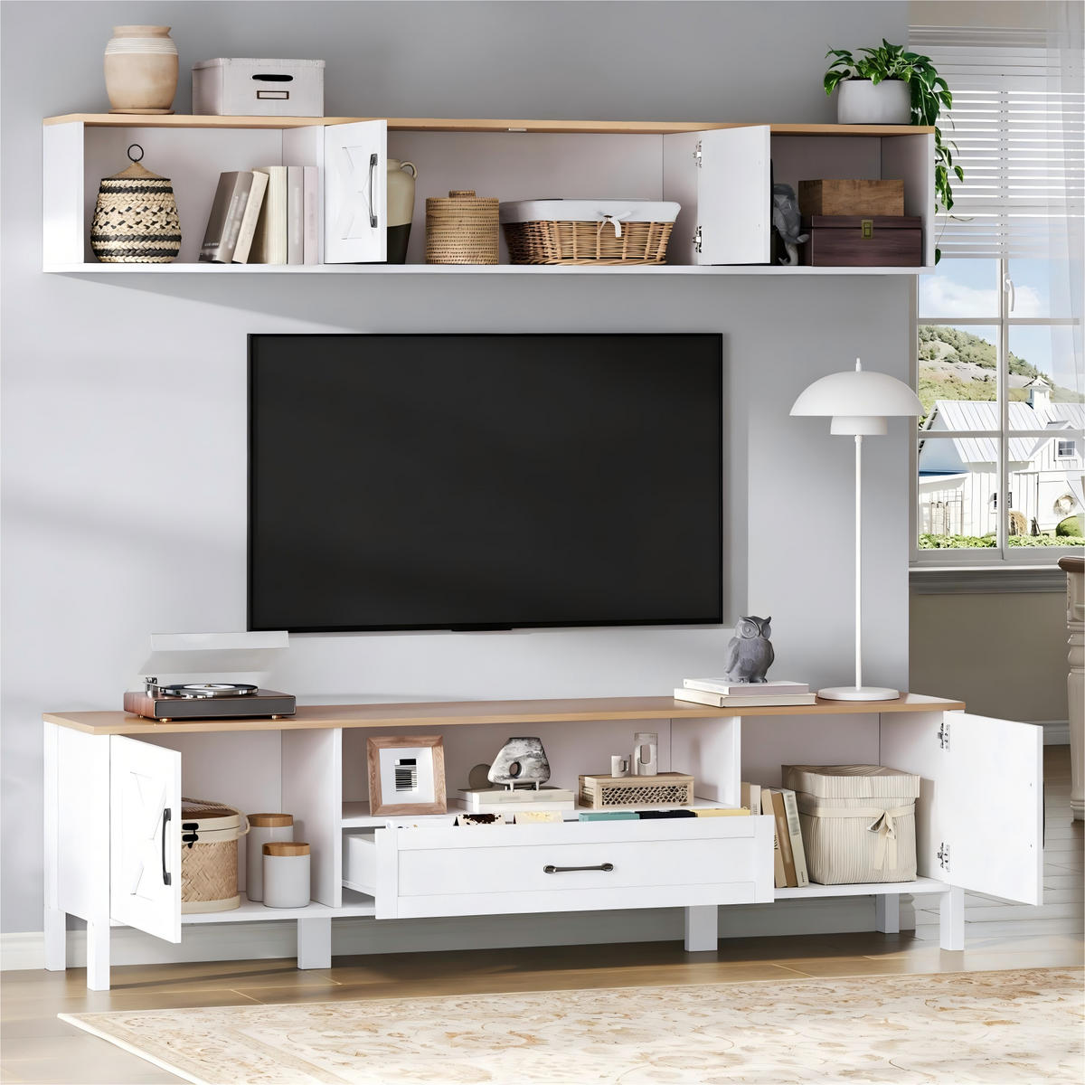 TV-ELEMENT 180/40/50 cm Weiß mit 4 Schränke und 1 Schublade (2 Stück) - Weiß, Holz (180/50/40cm) - Oxeza
