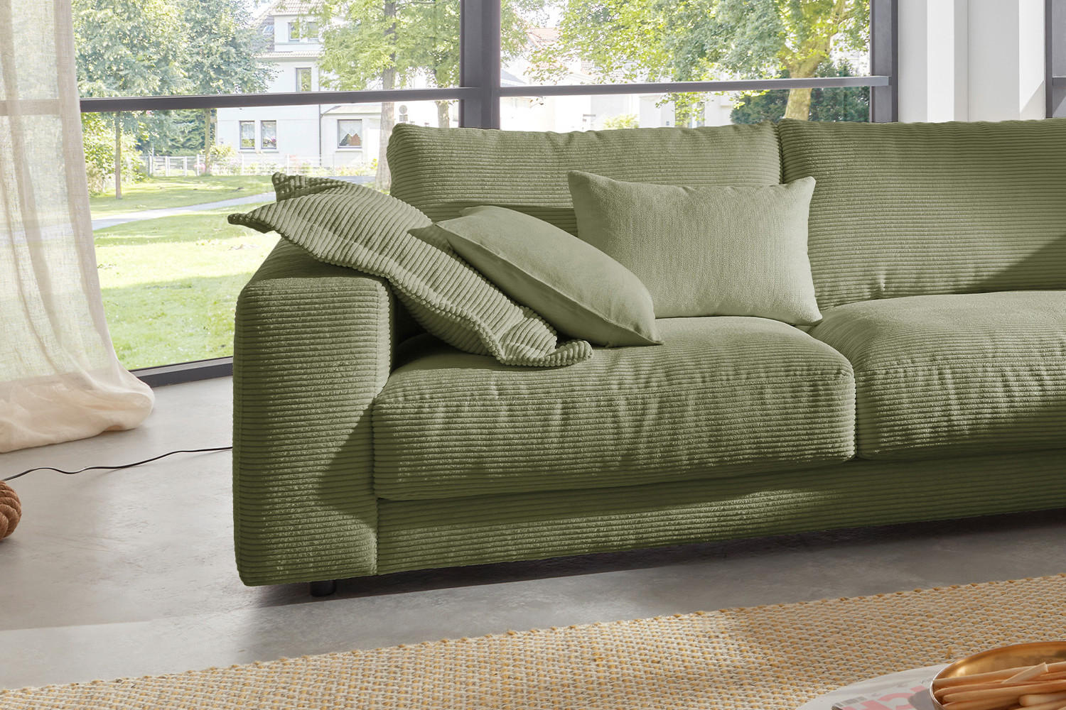 ECKSOFA MADELINE Grün Cord - Schwarz/Grün, Kunststoff/Textil (325/224cm) - KAWOLA
