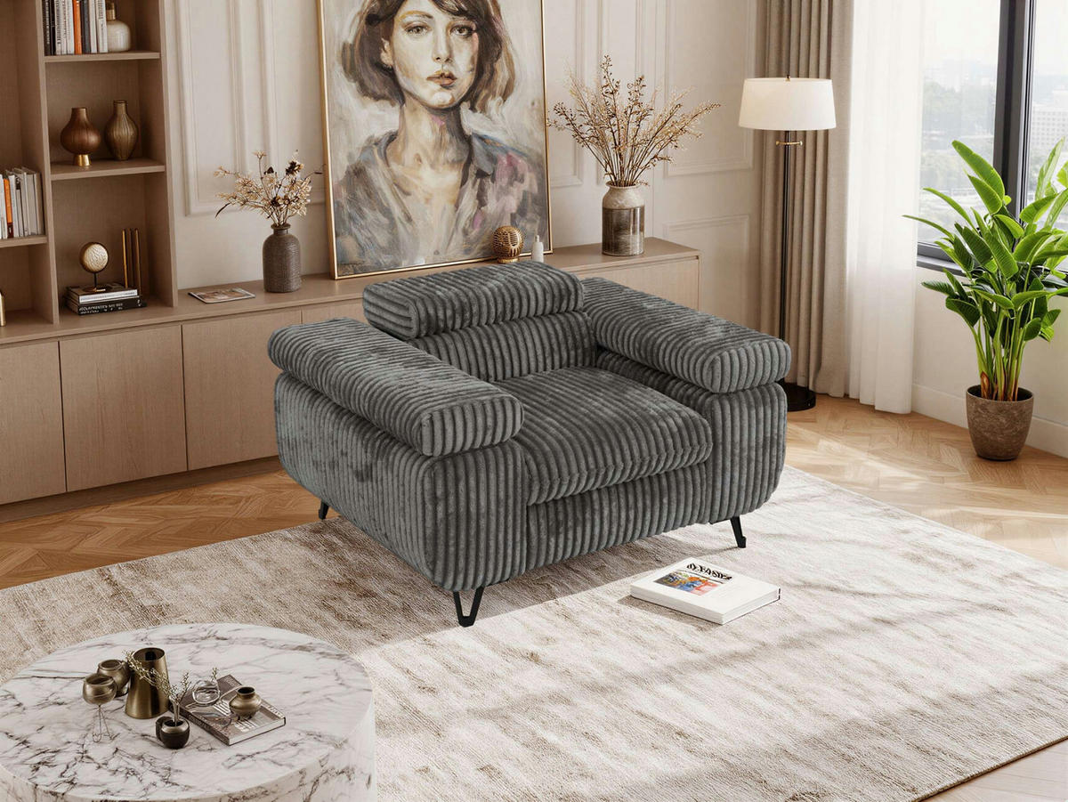 KŘESLO PETER 1 - Šedá Manšestr - šedá/černá, kov/textil (126/76/99cm) - MKS