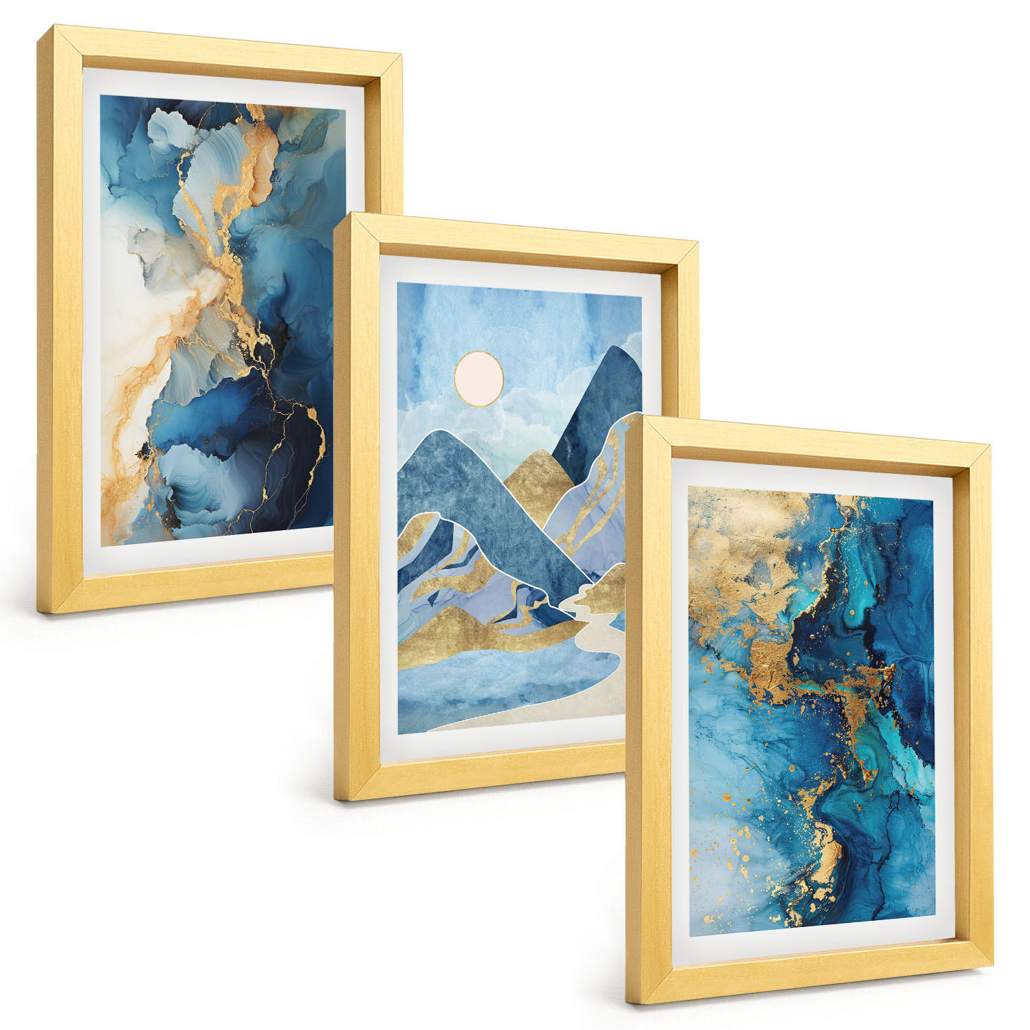 BILDER SET 3er Set - 20x30 cm Goldrahmen - Abstrakte Muster der Blue Mountains - Goldfarben, Kunststoff (20/30cm) - TULUP