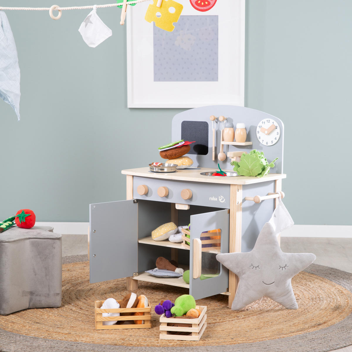 SPIELKÜCHE - Grau, Holzwerkstoff (30/51.5/63cm) - Roba