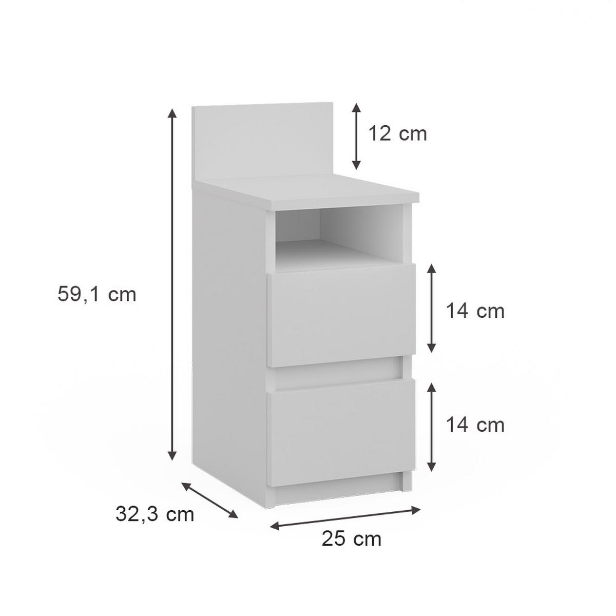 NACHTTISCH Monty Weiß 25 x 59.1 cm mit 2 Schubladen - Weiß, Holzwerkstoff (25/59.1/32.3cm) - Vicco