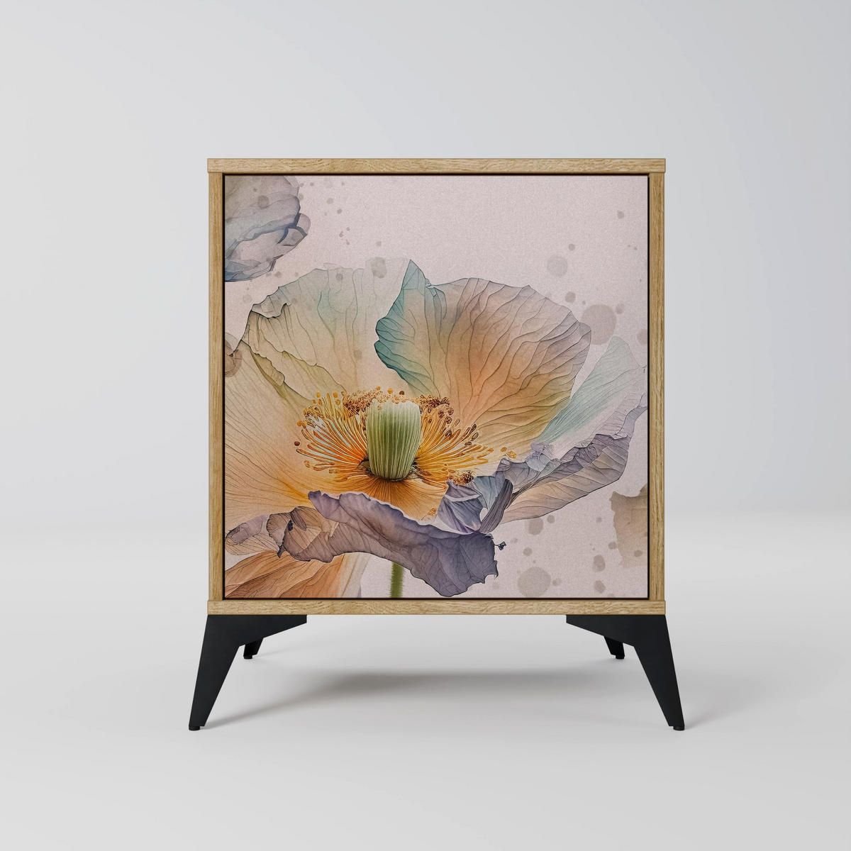 SIDEBOARD SOFTEN POPPY, Eichefarben, 57,5x42x75,5 cm, Goldfarbene Metallfüße - Eichefarben/Goldfarben, Holzwerkstoff/Metall (57.5/75.5/42cm) - SpaceRebels