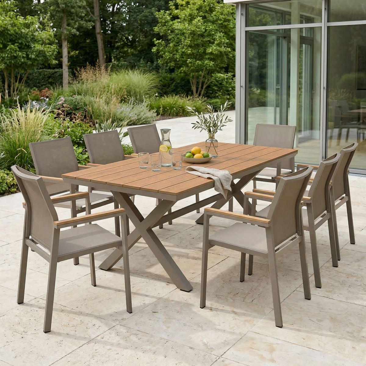 GARTENMÖBEL SET WINDY 9er Set beige, natur, champagne - Beige, Metall - IDIMEX