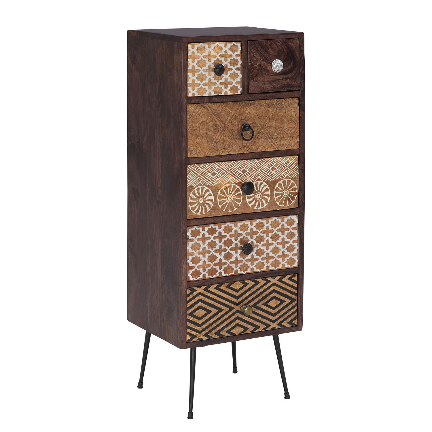 MASSIVE KOMMODE - Beige / Mango - Schwarz/Braun, Holz/Metall (40/108/35cm) - home24