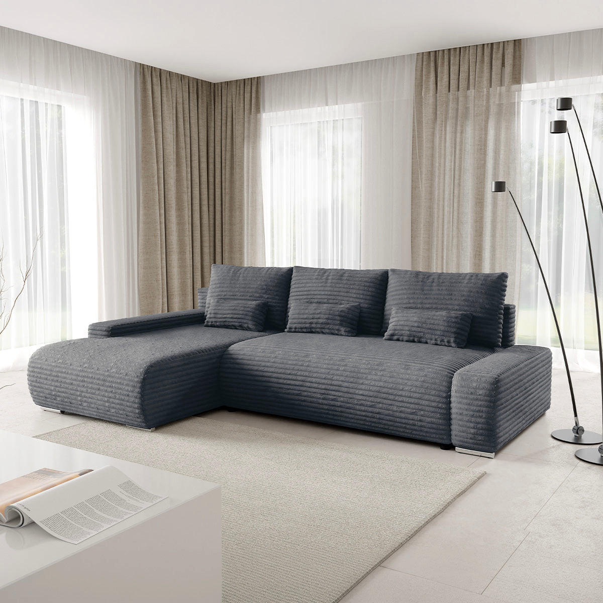 ECKSOFA Ivana 3 Sitzplätze Dunkelgrau - Grau, Holz (265/172cm) - Petits-meubles