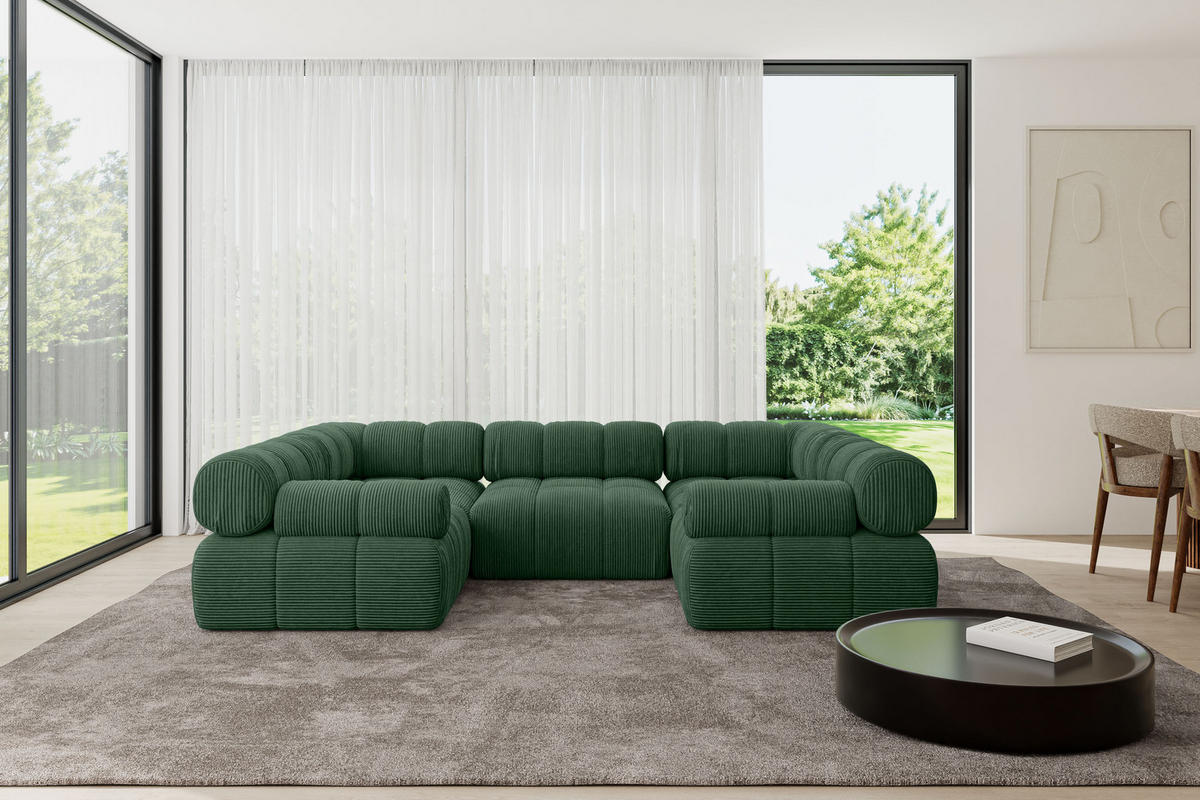 WOHNLANDSCHAFT modulares Sofa Birno-U1 - 285x190x70 cm Grün Cord - Grün, Holzwerkstoff/Textil (285/70/190cm) - ALTDECOR