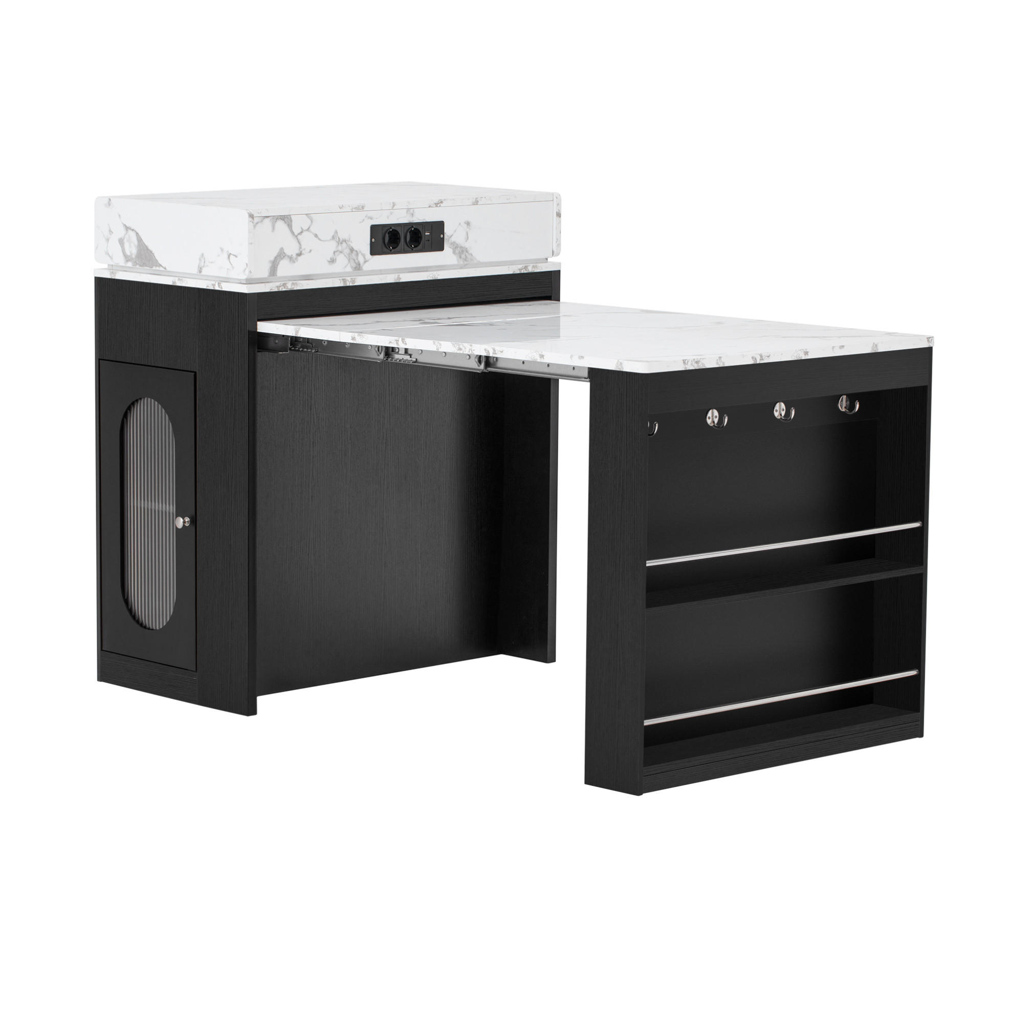 KÜCHENINSEL 83/46-146,5/96 cm schwarz aus MDF mit ausziehbarer Klappplatte - Schwarz, Holzwerkstoff (83/96/46cm) - OKWISH