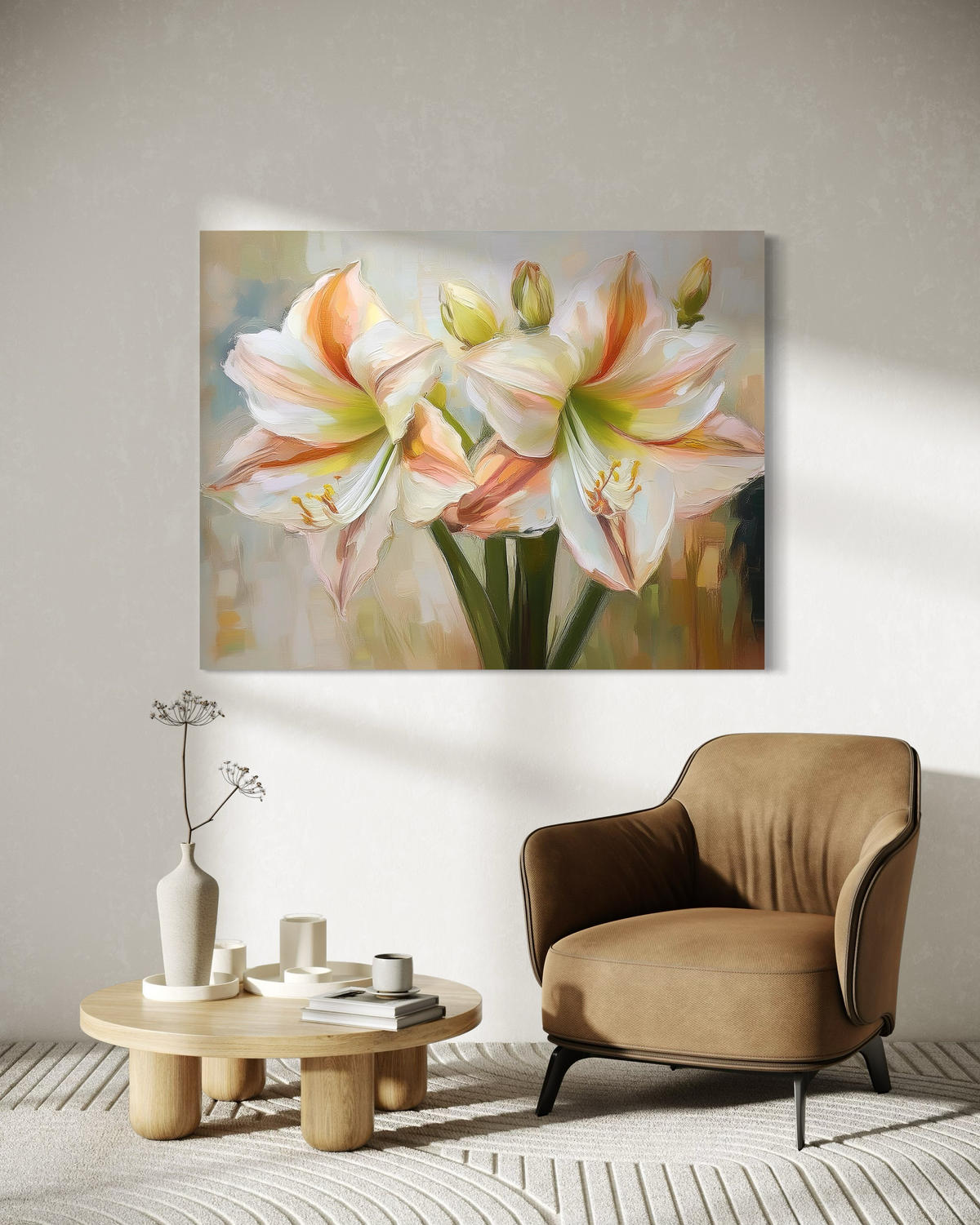 WANDBILD weiß gemalte blume - Weiß, Textil (60/40cm) - Feeby