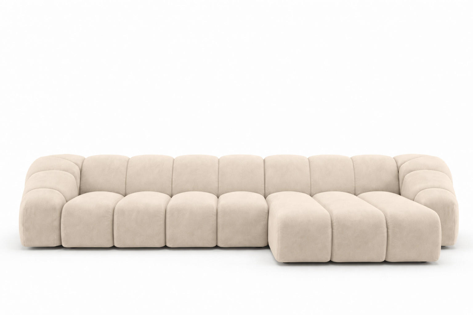 ECKSOFA Modulare L-Form, Veloursstoff Bluvel, Creme, Rechts, CROISSANT XL - Creme, Holz (340/190cm) - Kaiser Möbel