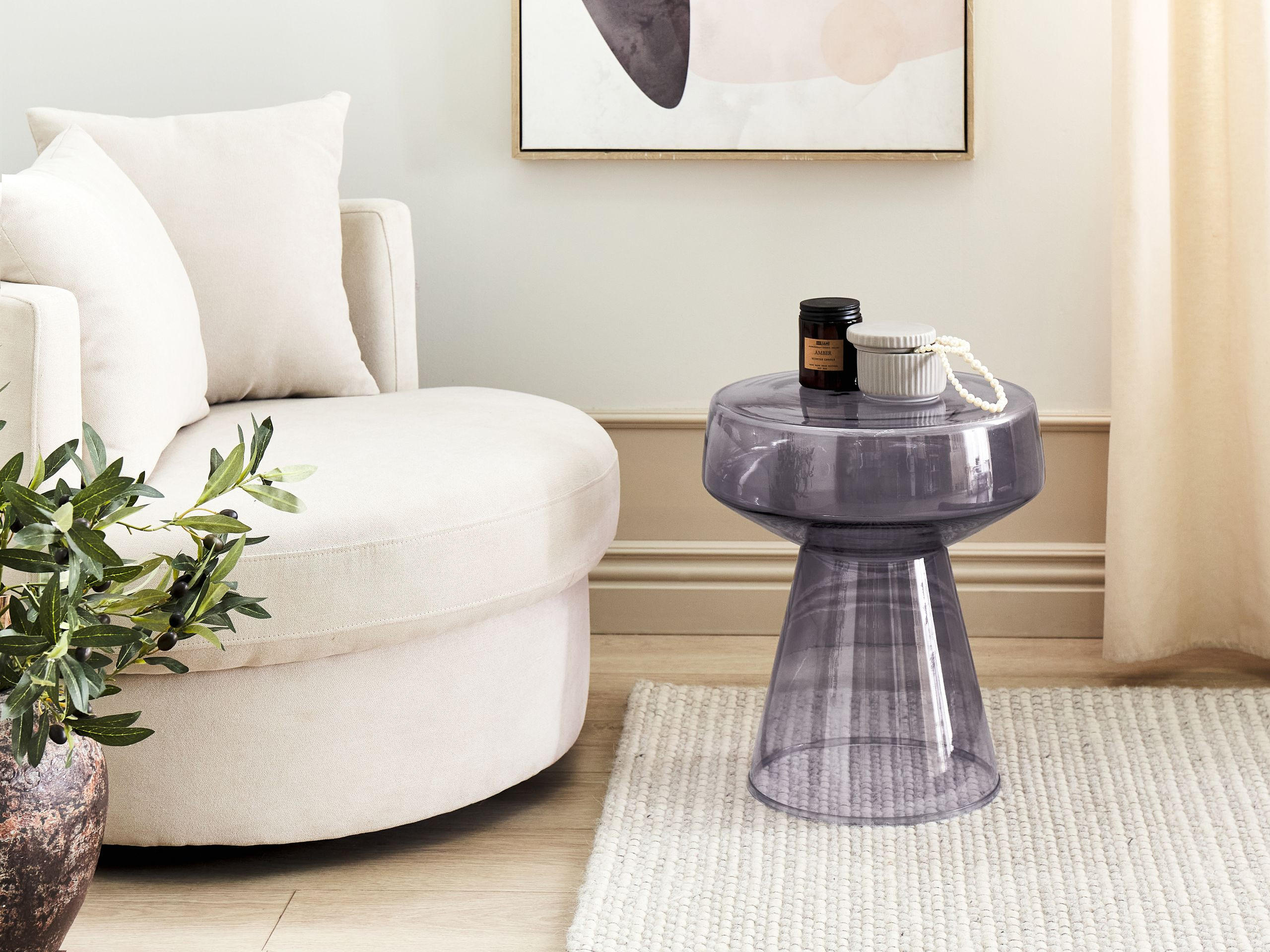 BEISTELLTISCH Rauchglas grau rund 37 cm Laguna - Grau, Glas (37/37/43cm) - Beliani