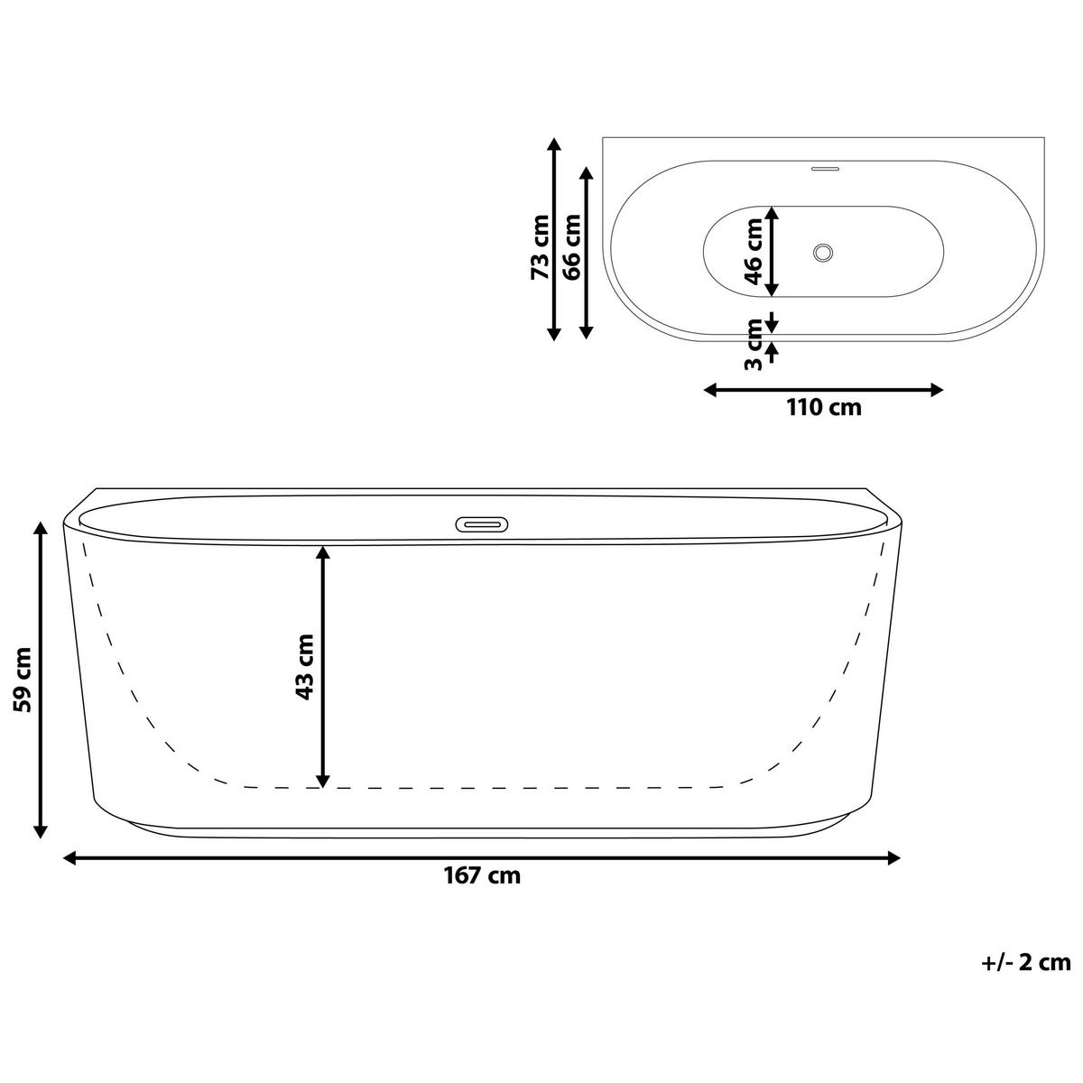 BADEWANNE 73x167x59 cm weiß Gocta - Weiß, Kunststoff (73/59/167cm) - Beliani